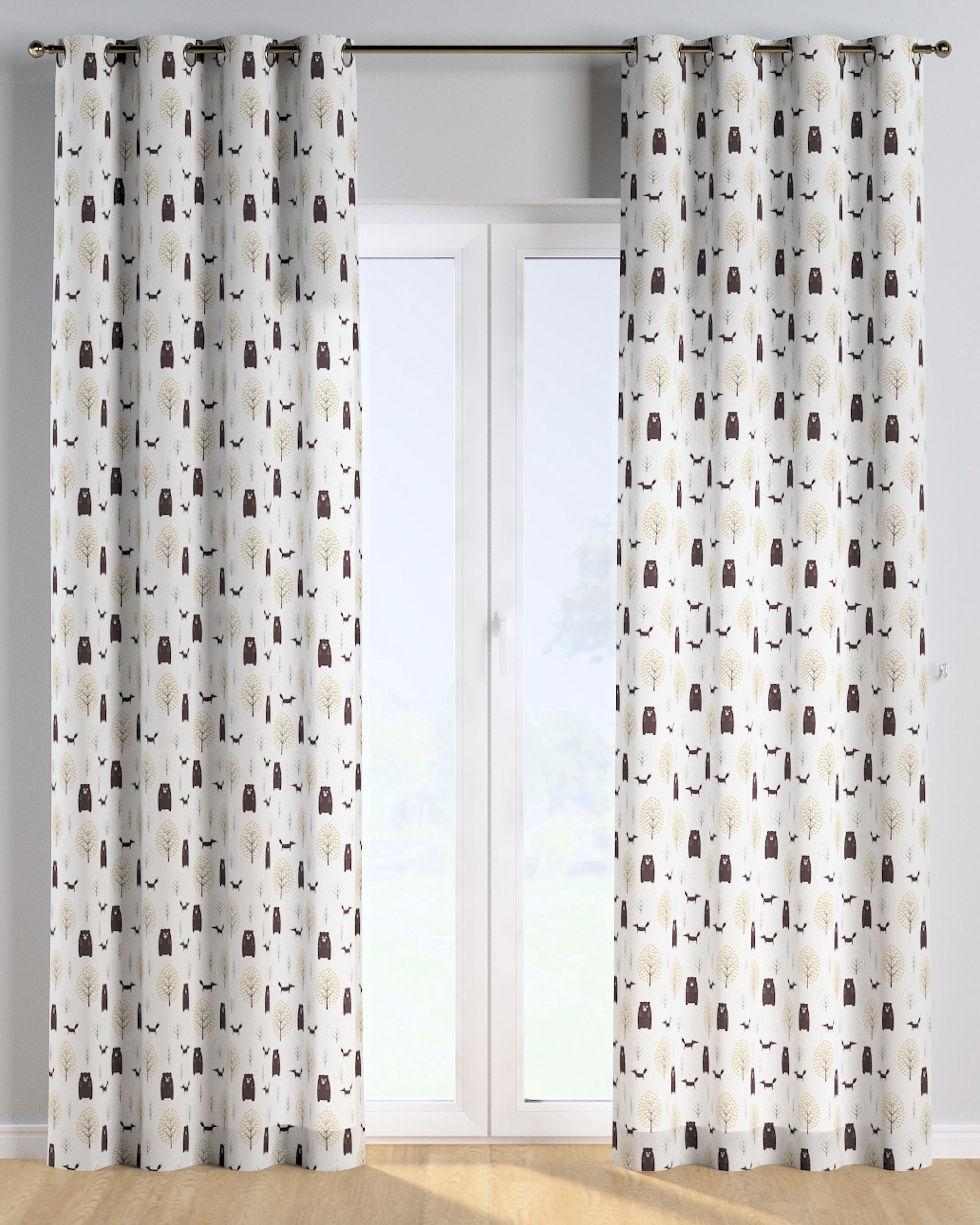 Rideau à œillets 1 pièce couleur marron tissu à motifs (hover)