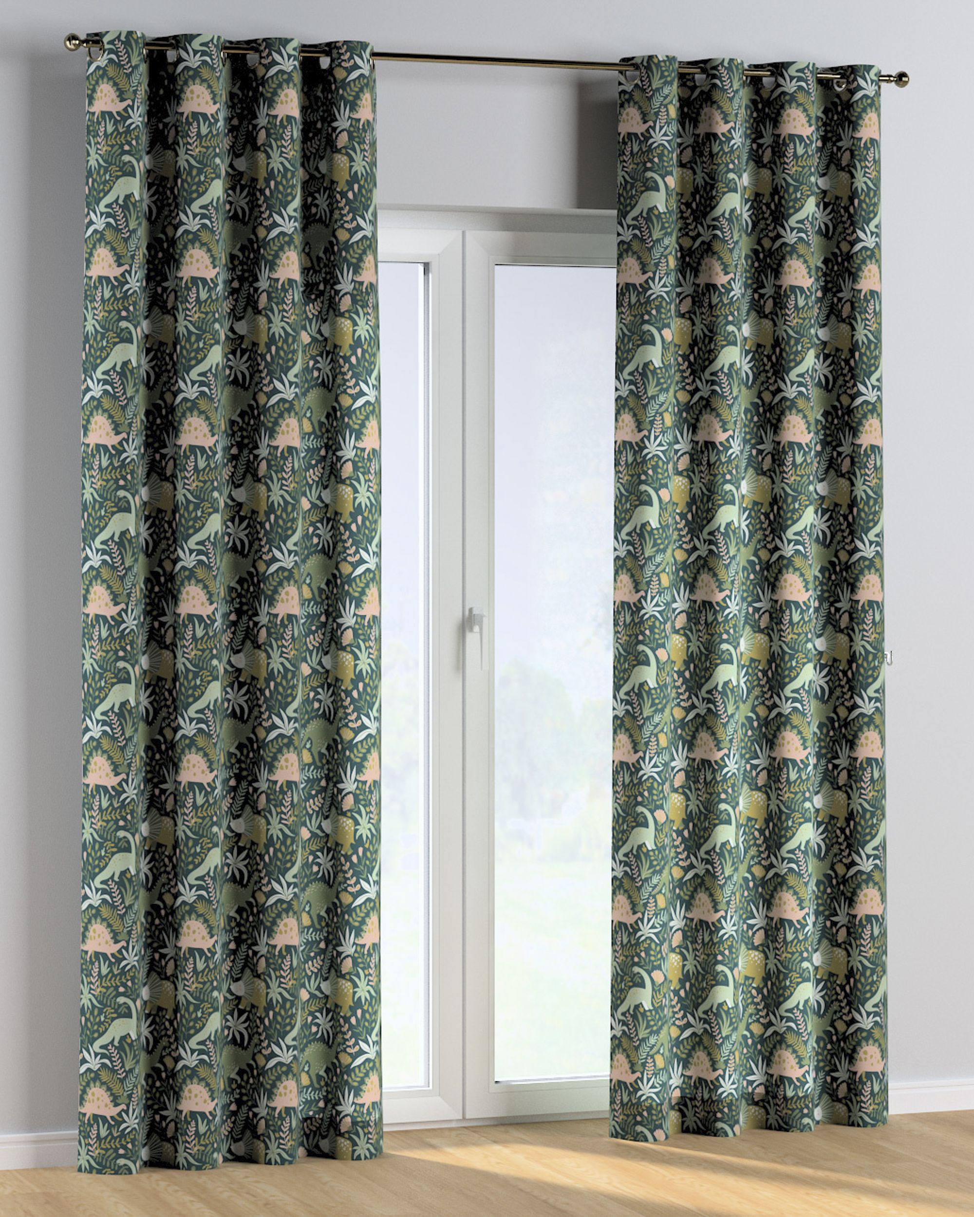 Rideau à œillets 1 pièce couleur vert tissu à motifs