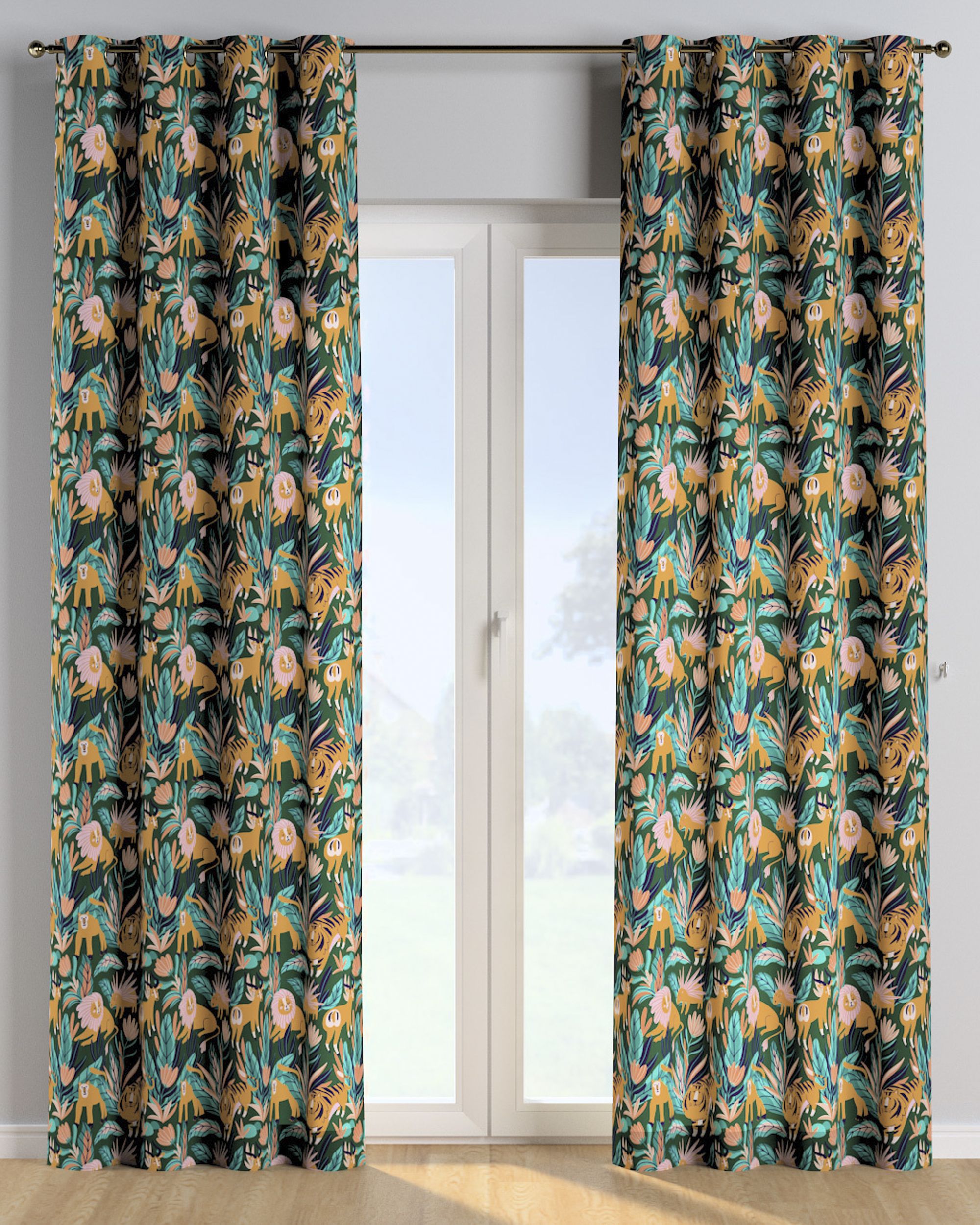 Rideau à œillets 1 pièce couleur orange tissu à motifs
