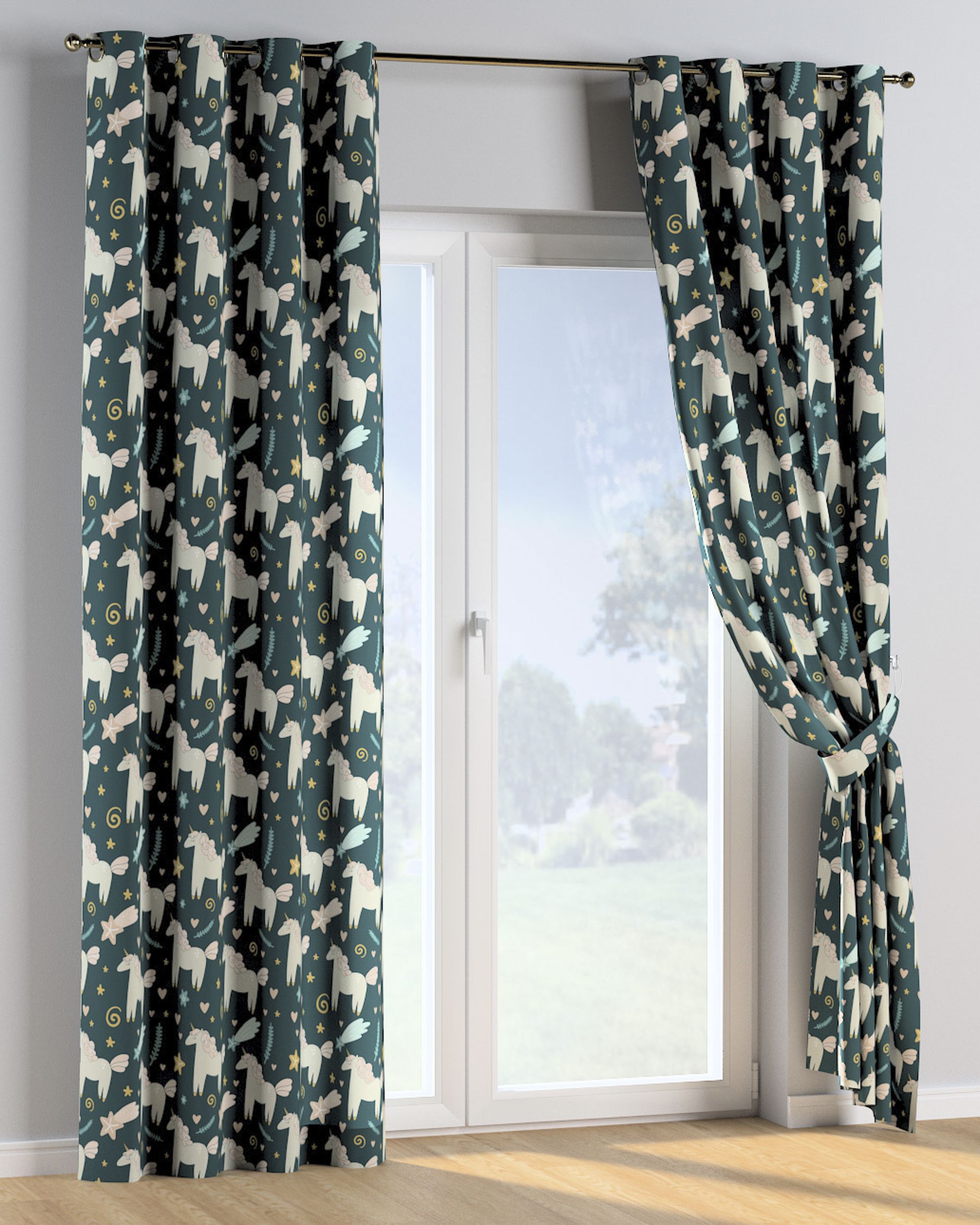 Rideau à œillets 1 pièce couleur marron tissu à motifs (hover)