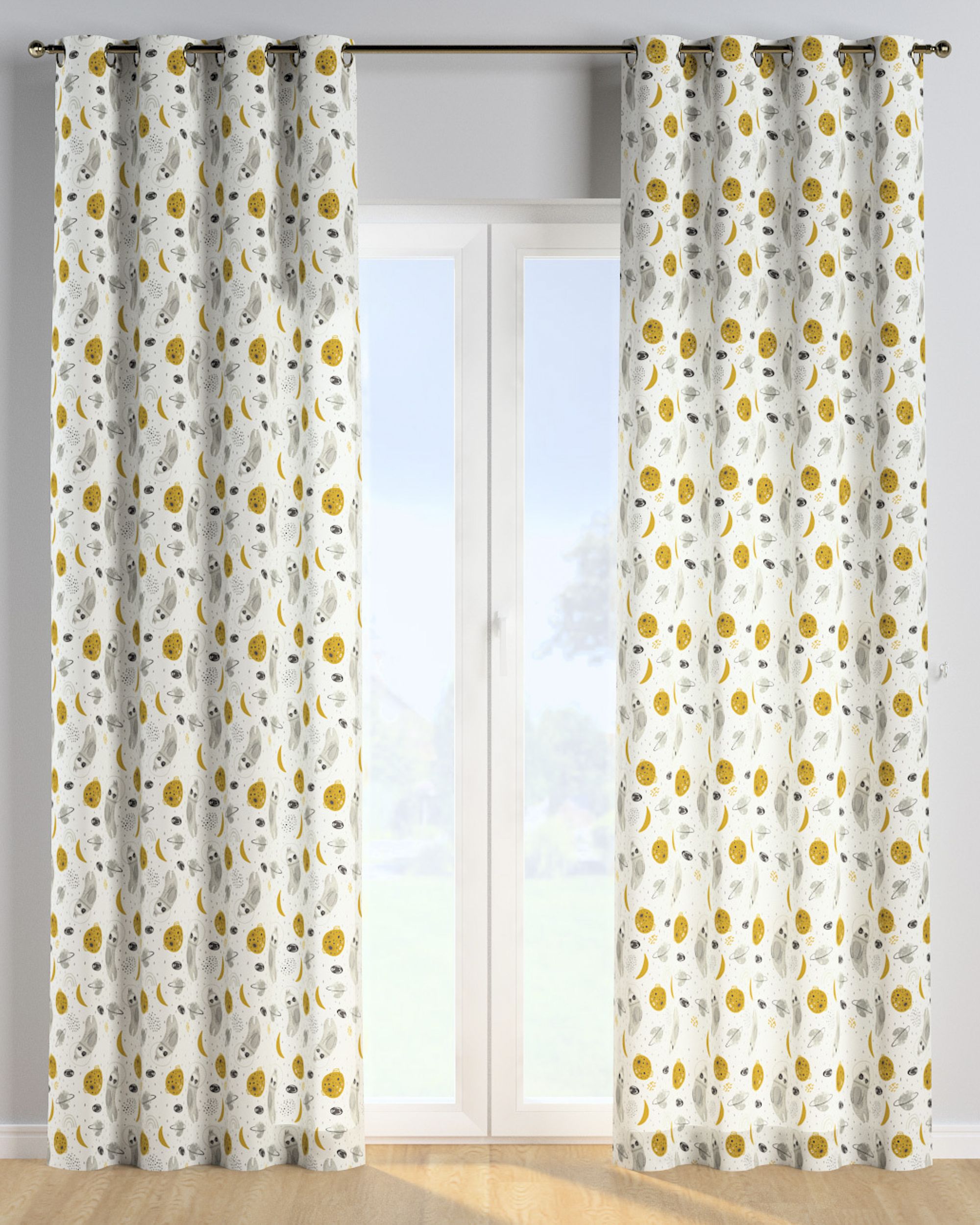 Rideau à œillets 1 pièce couleur blanc tissu à motifs
