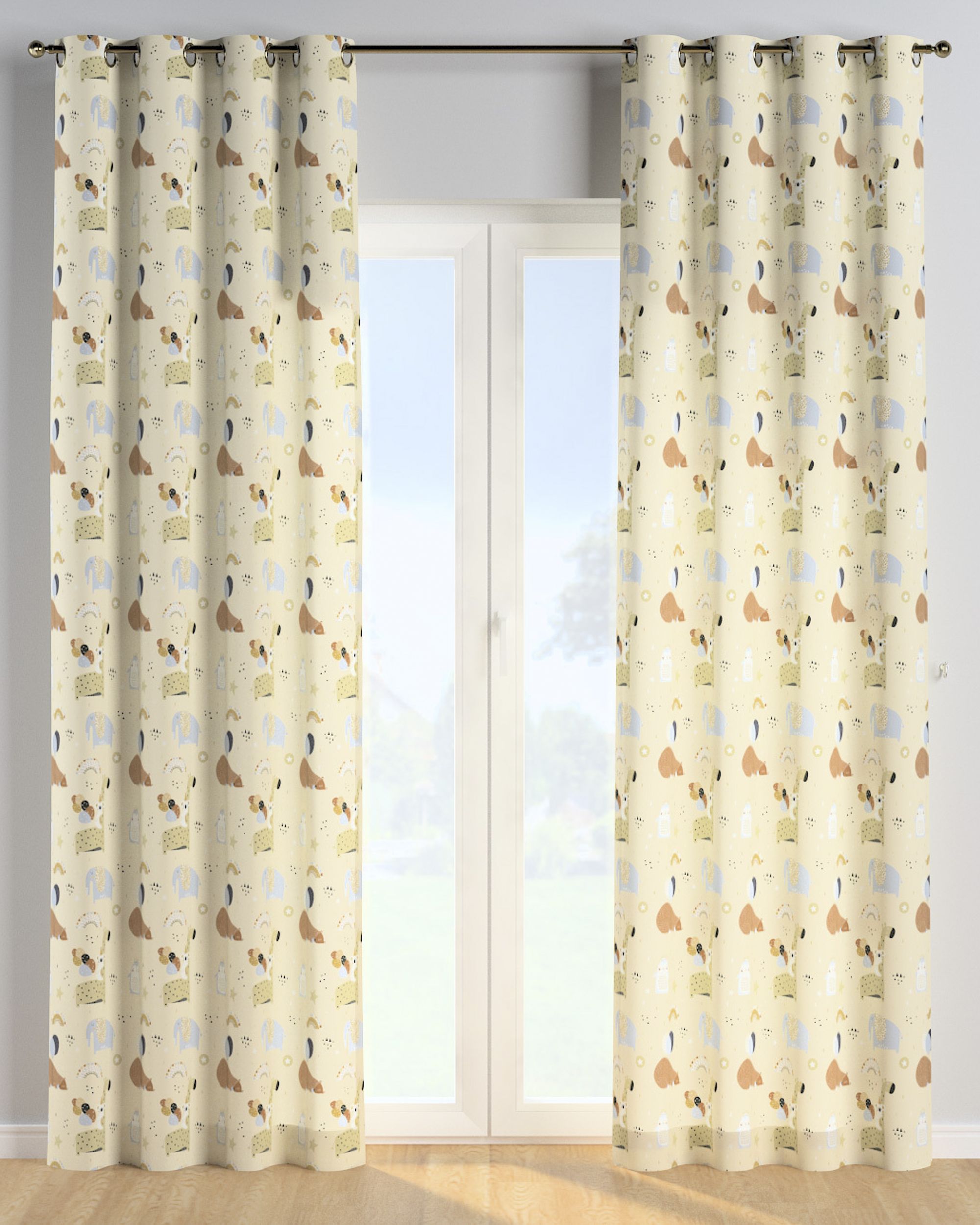 Rideau à œillets 1 pièce couleur beige tissu à motifs