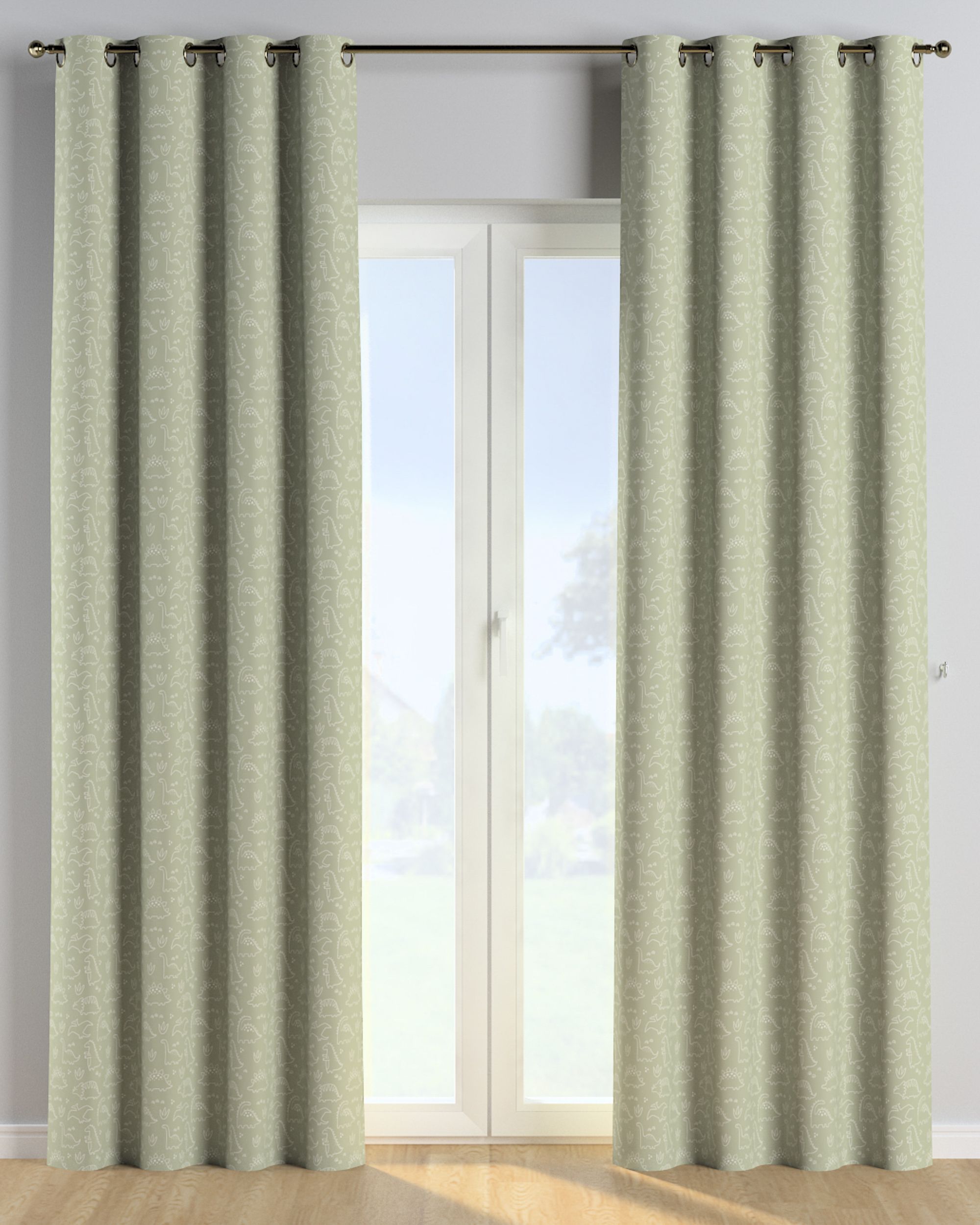 Rideau à œillets 1 pièce couleur vert tissu à motifs