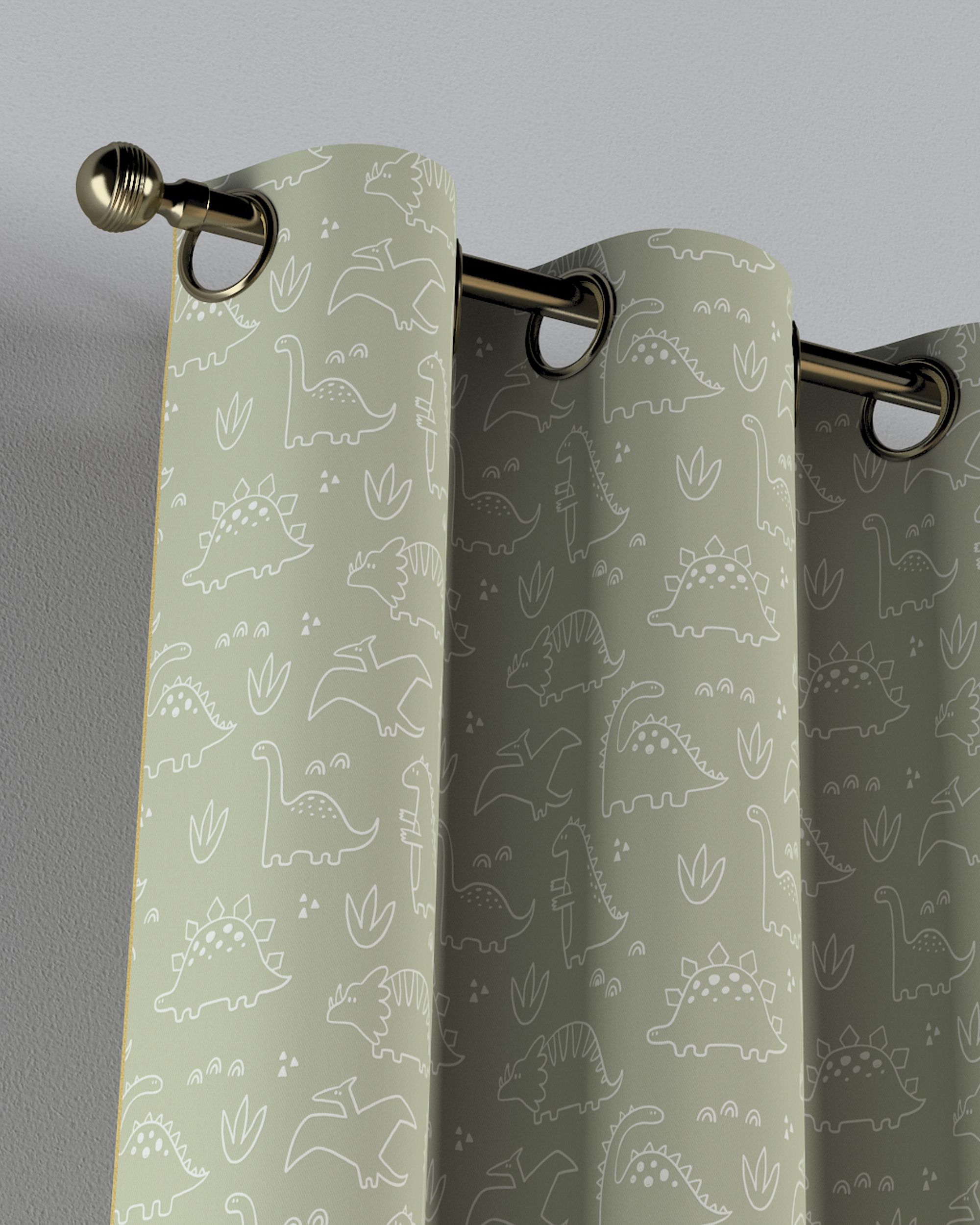 Rideau à œillets 1 pièce couleur vert tissu à motifs (hover)