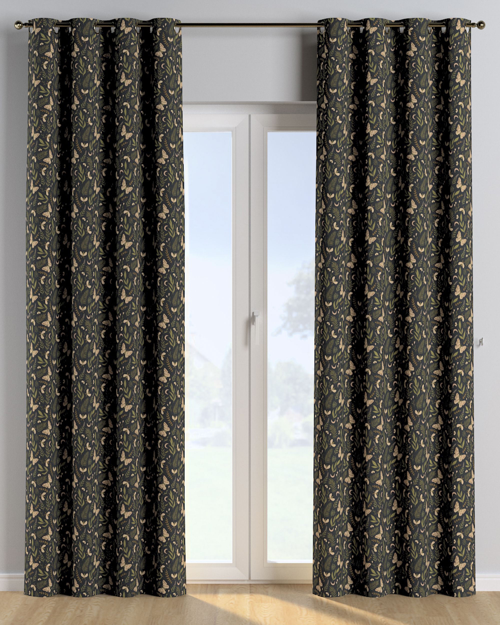 Rideau à œillets 1 pièce couleur noir tissu à motifs