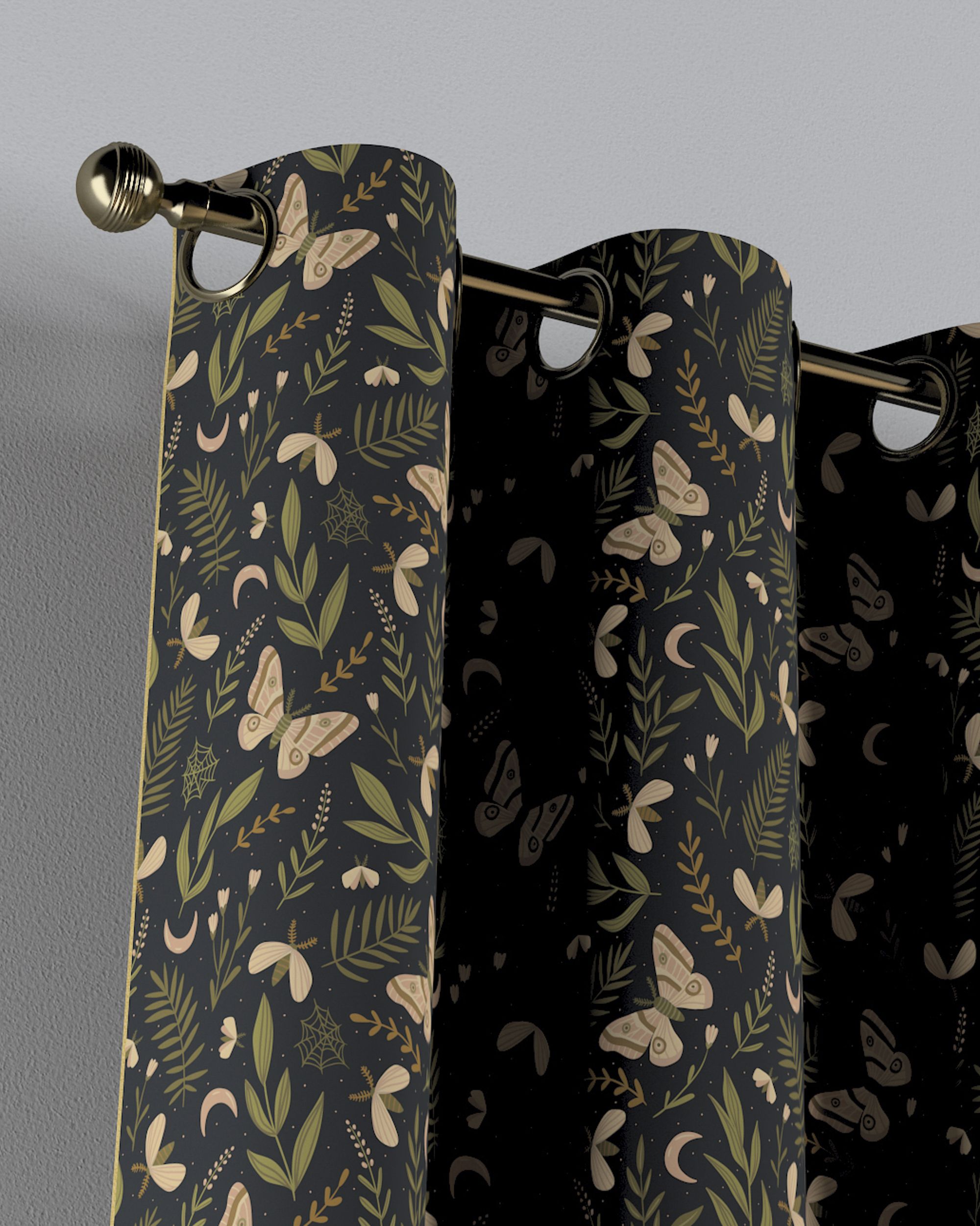 Rideau à œillets 1 pièce couleur noir tissu à motifs (hover)