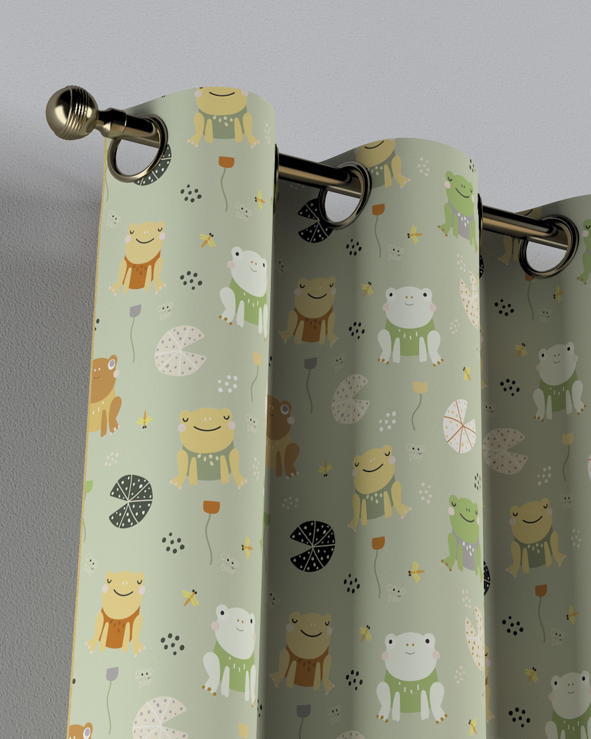 Rideau à œillets 1 pièce couleur vert tissu à motifs (hover)