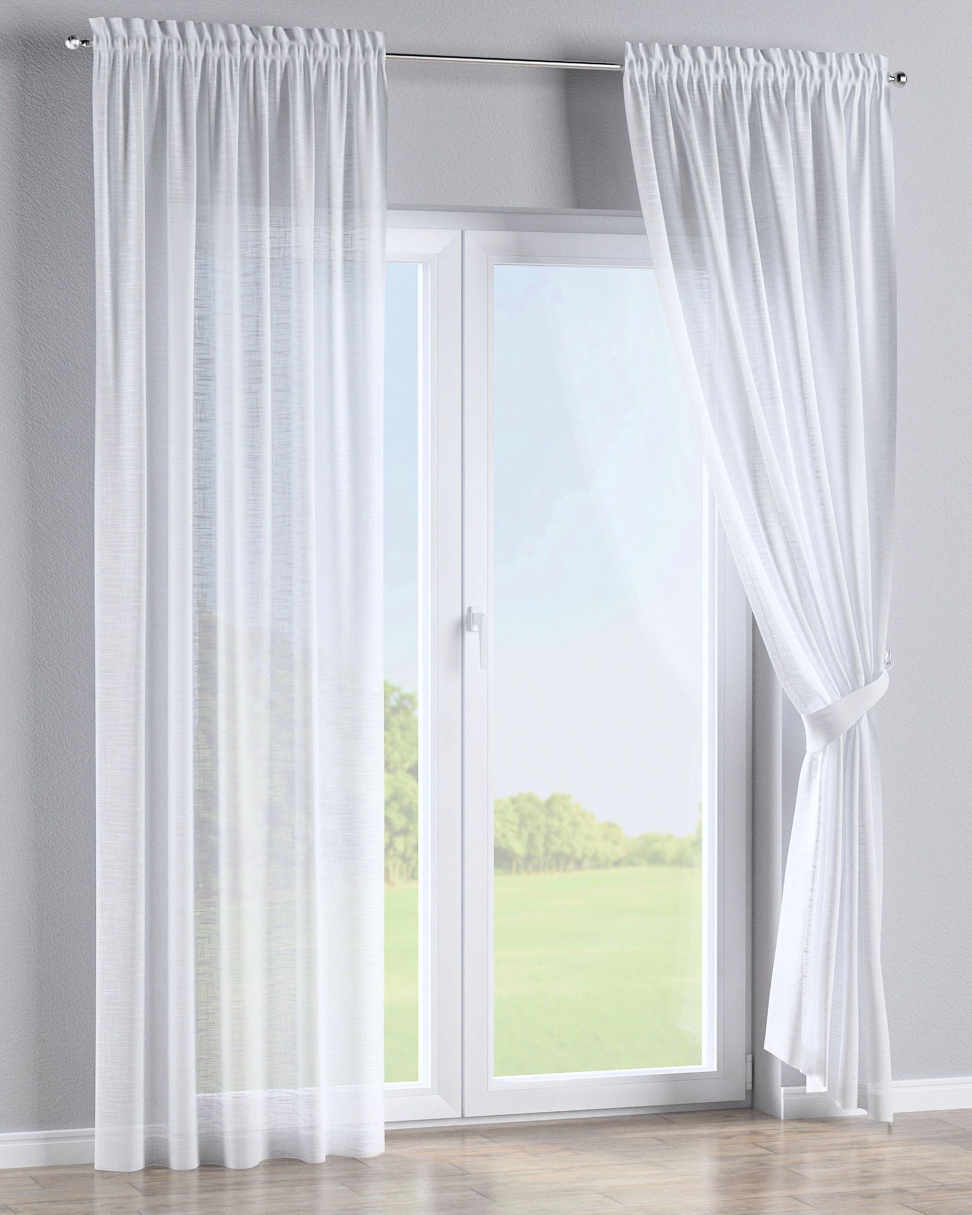 Rideau à galon fronceur 1 pièce couleur blanc tissu semi-transparent, tresse (hover)