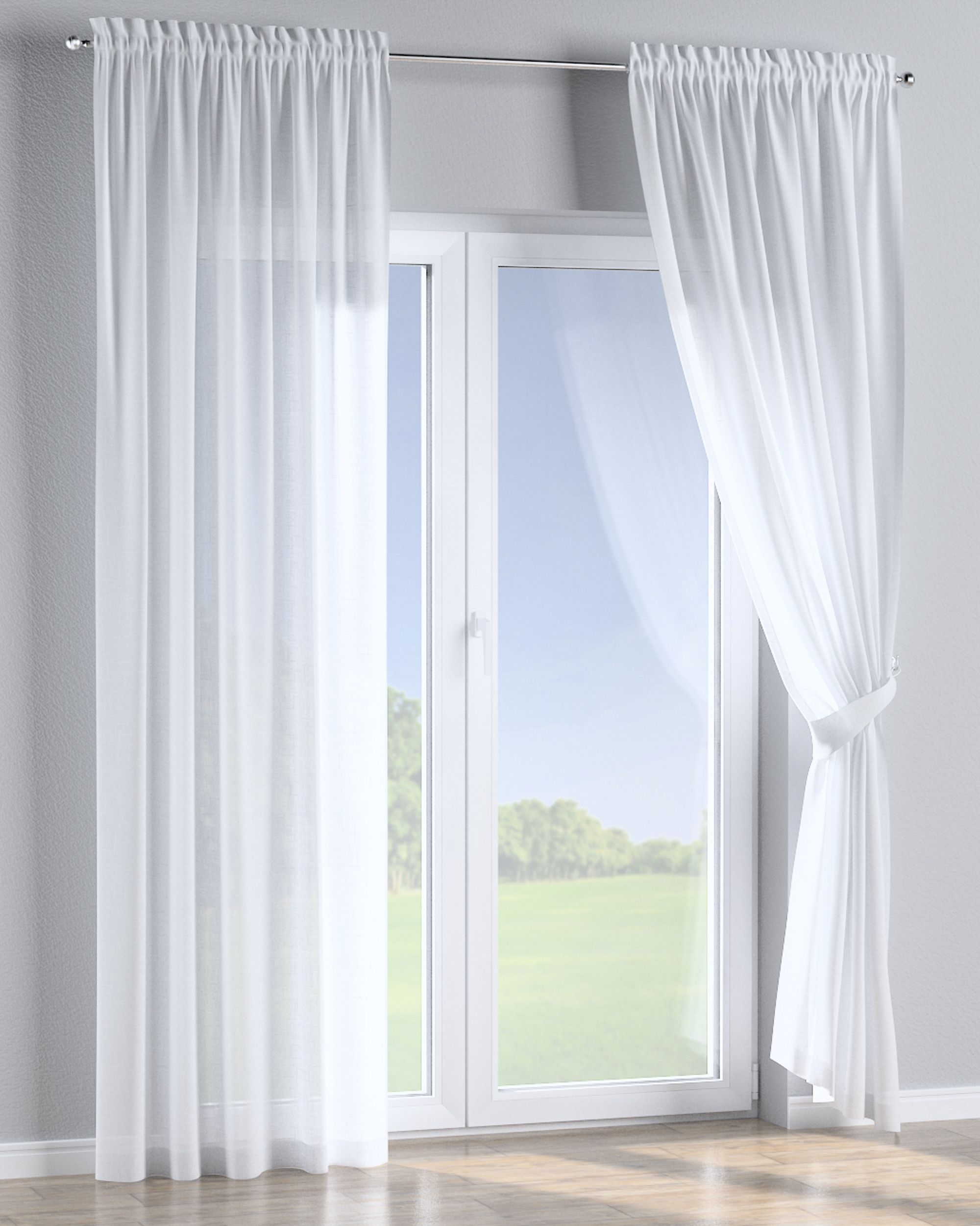 Rideau à galon fronceur 1 pièce couleur blanc tissu semi-transparent, tresse (hover)
