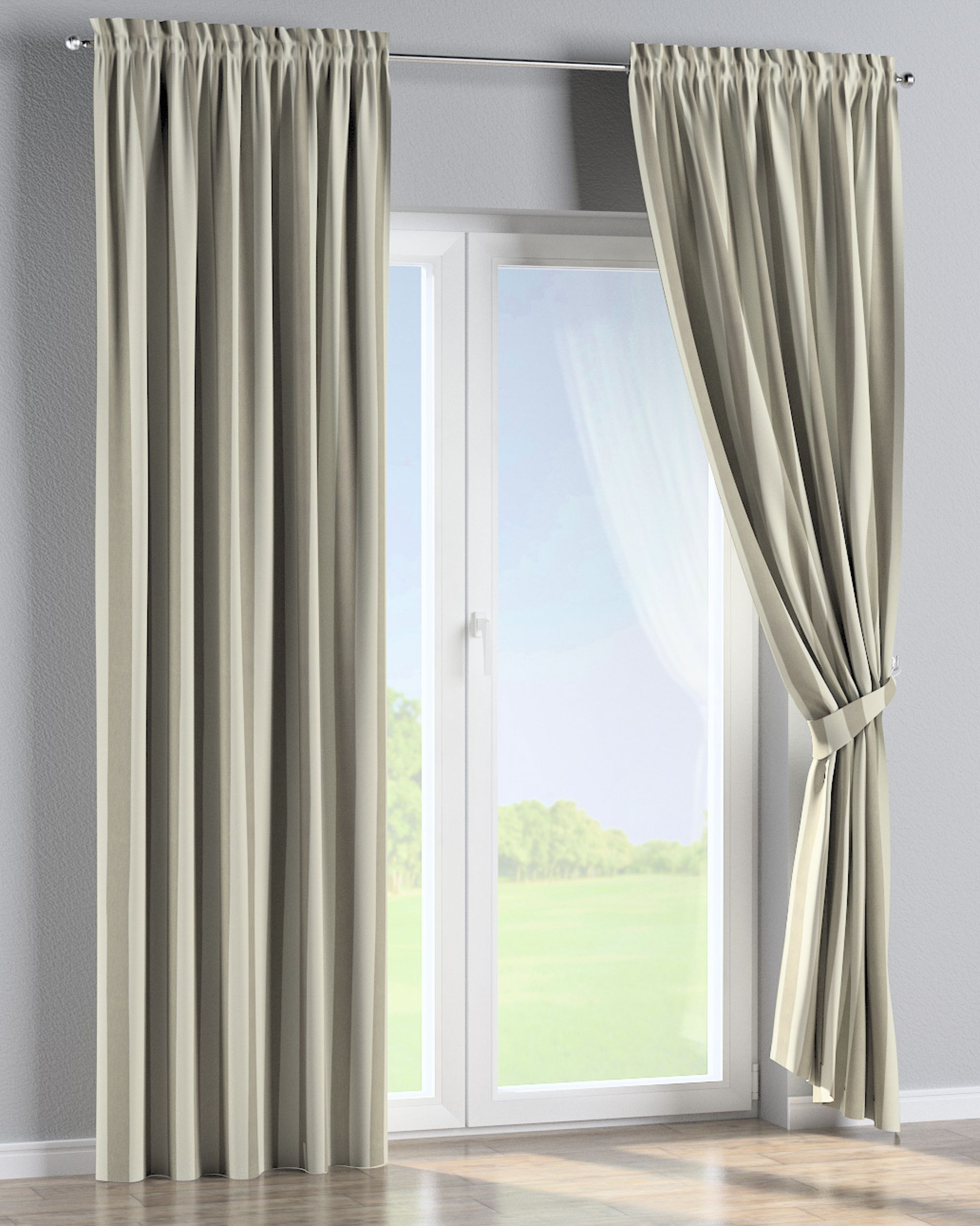 Rideau à galon fronceur 1 pièce couleur beige tissu à motifs (hover)