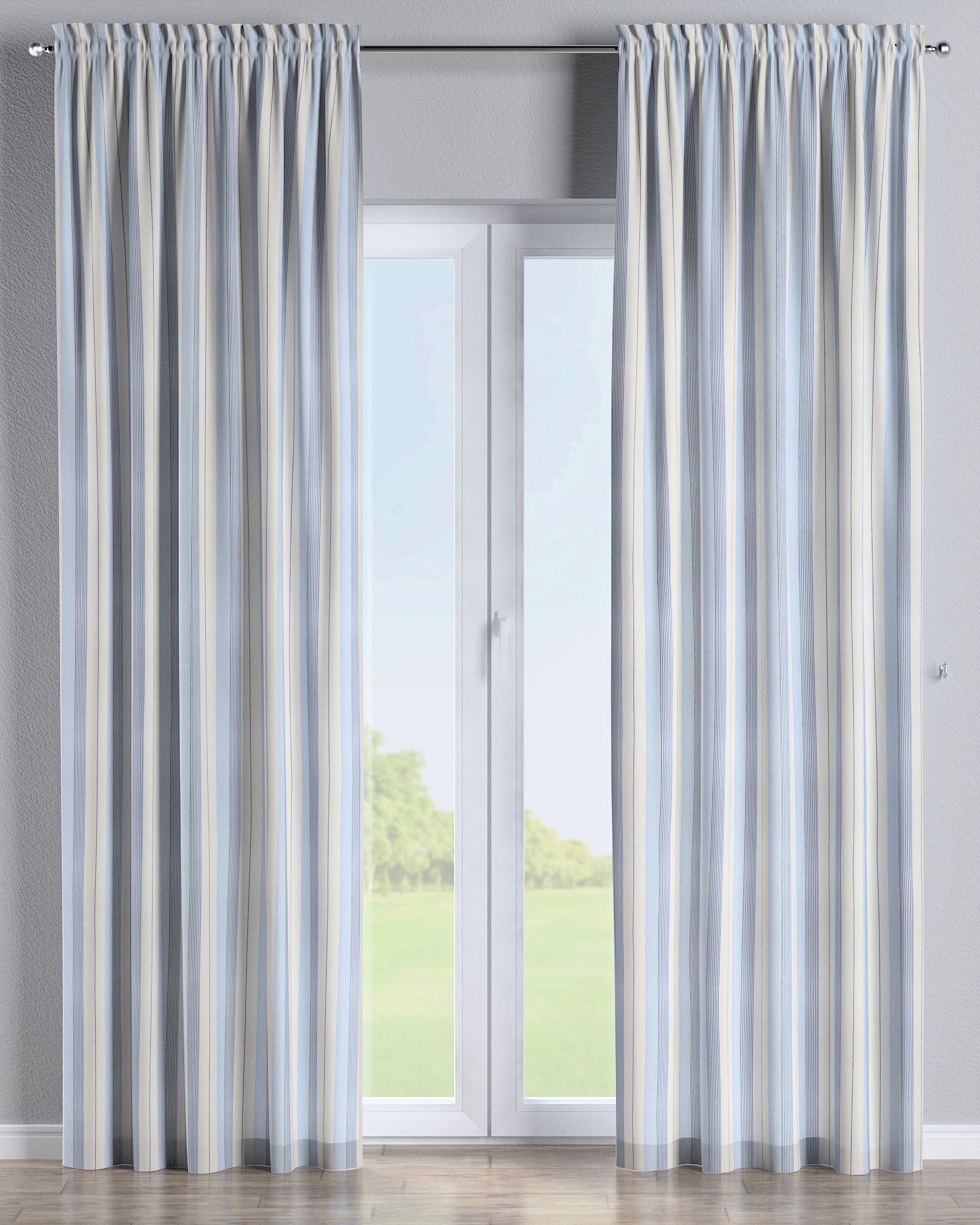 Rideau à galon fronceur 1 pièce couleur bleu tissu tresse, à motifs