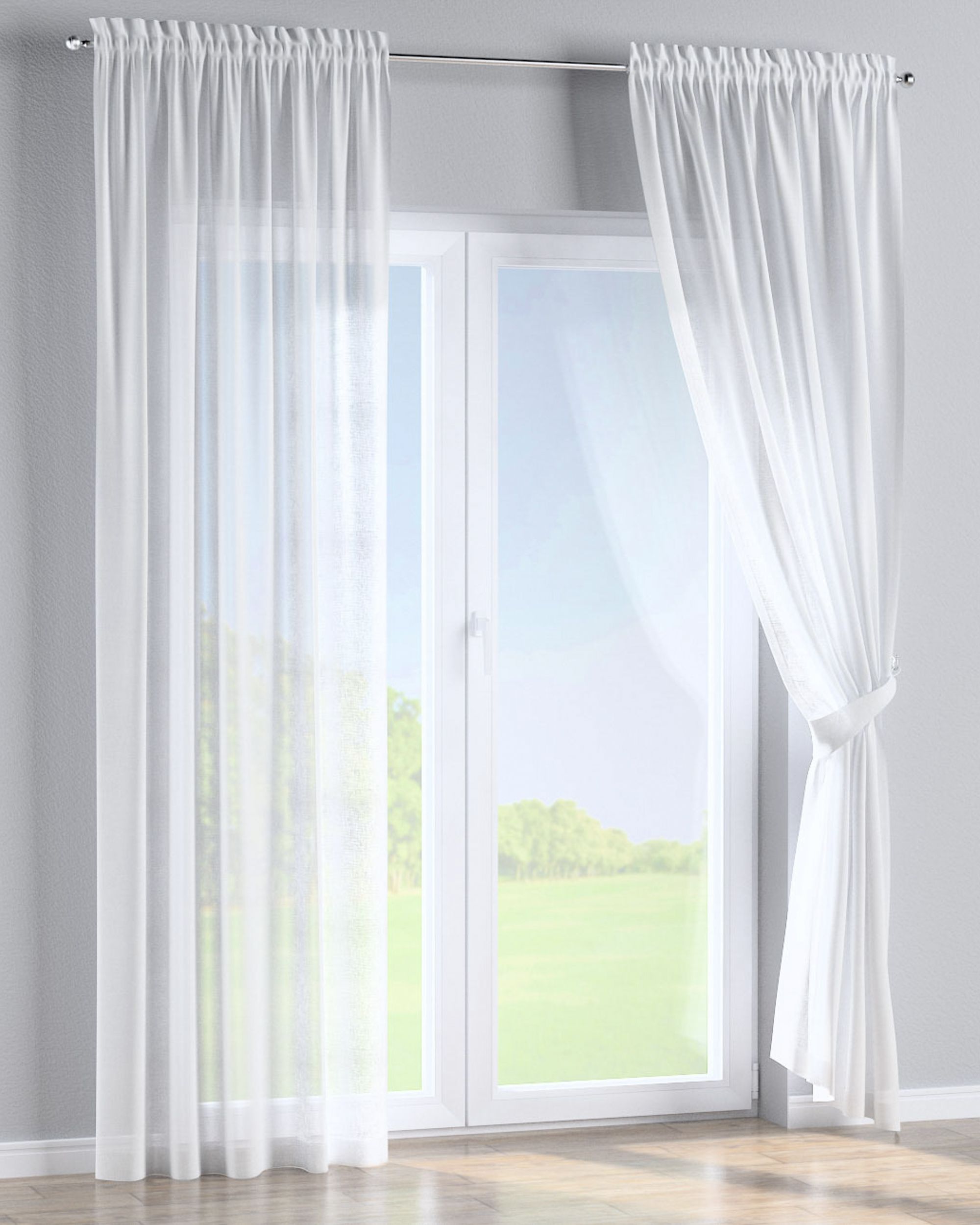Rideau à galon fronceur 1 pièce couleur crème tissu semi-transparent, tresse (hover)