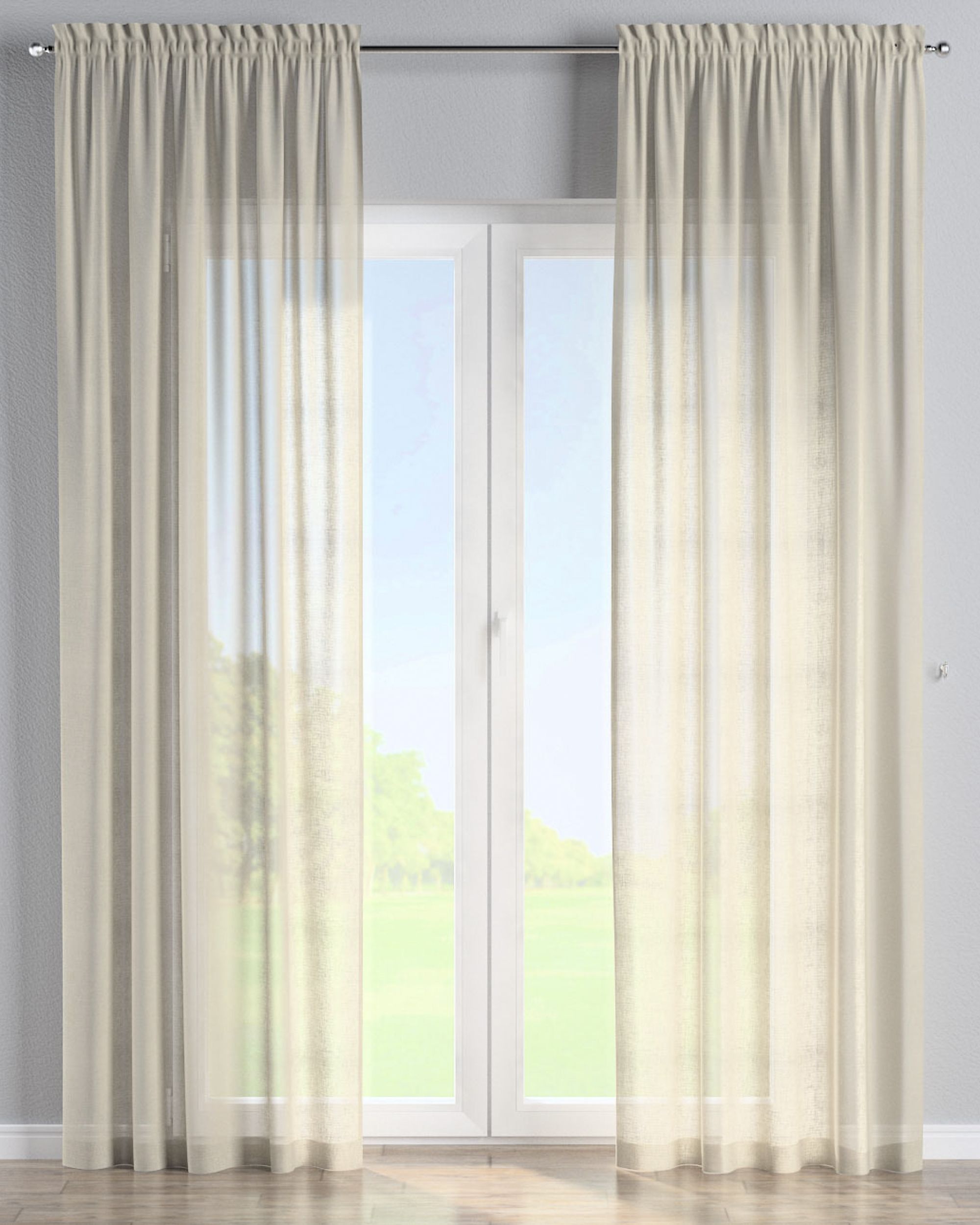 Rideau à galon fronceur 1 pièce couleur beige tissu semi-transparent, tresse
