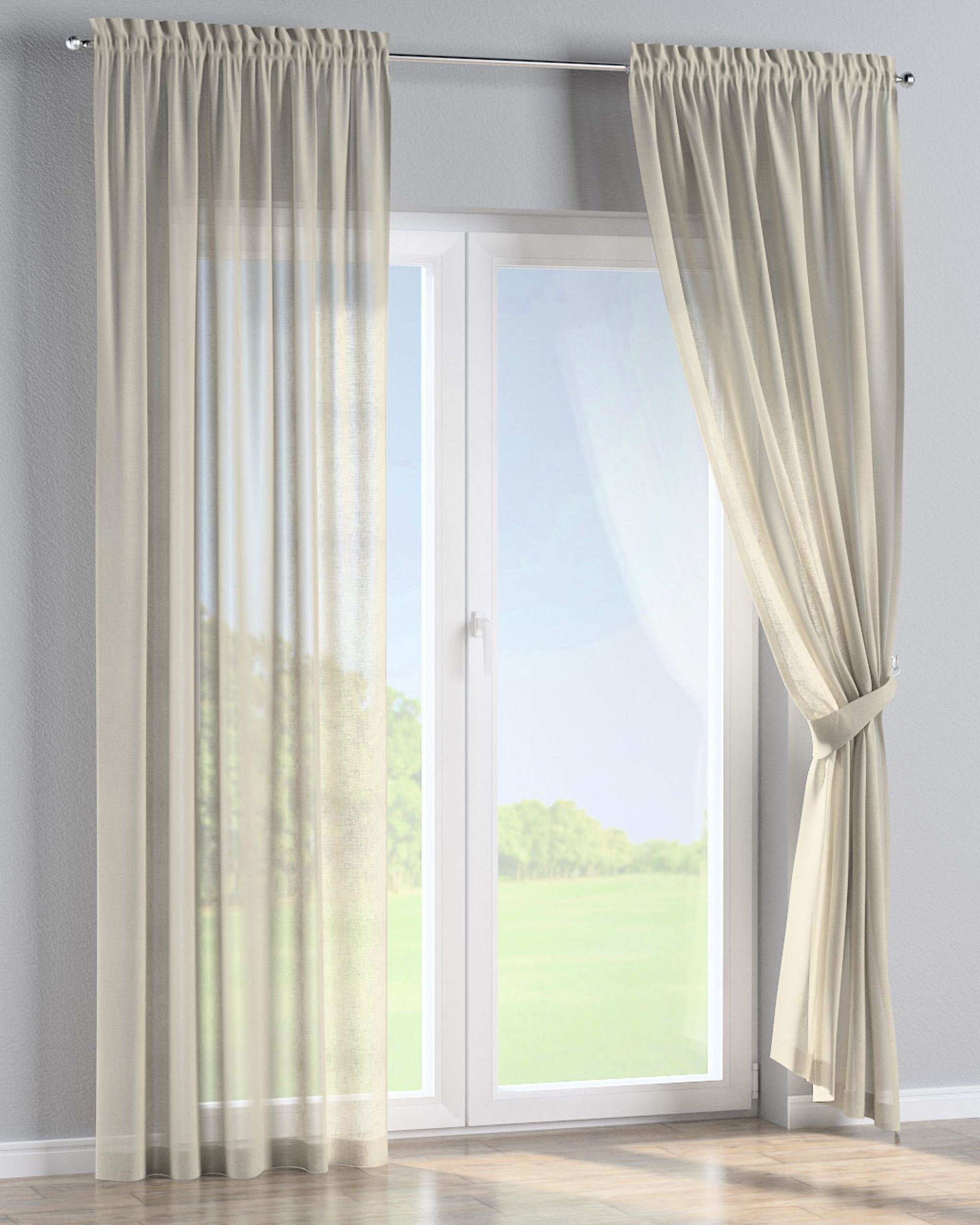 Rideau à galon fronceur 1 pièce couleur beige tissu semi-transparent, tresse (hover)