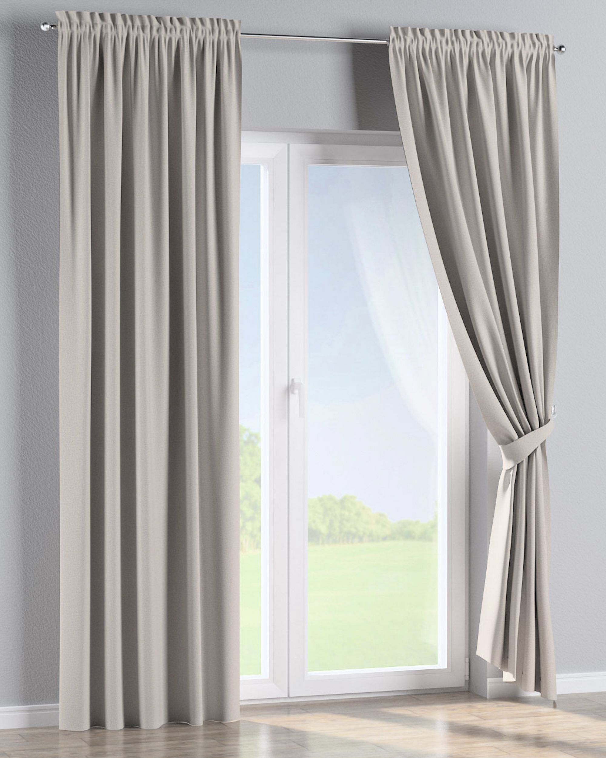 Rideau à galon fronceur 1 pièce couleur beige tissu tresse, black-out (hover)