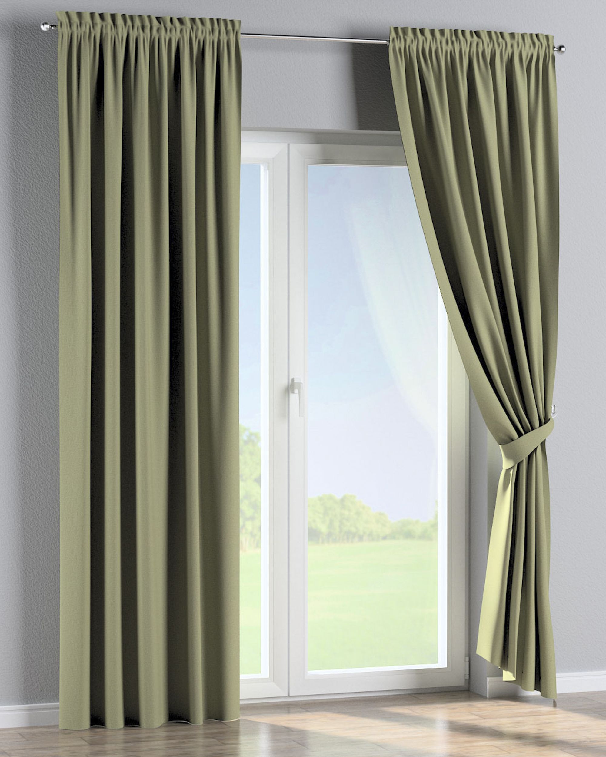Rideau à galon fronceur 1 pièce couleur vert tissu tresse, black-out (hover)