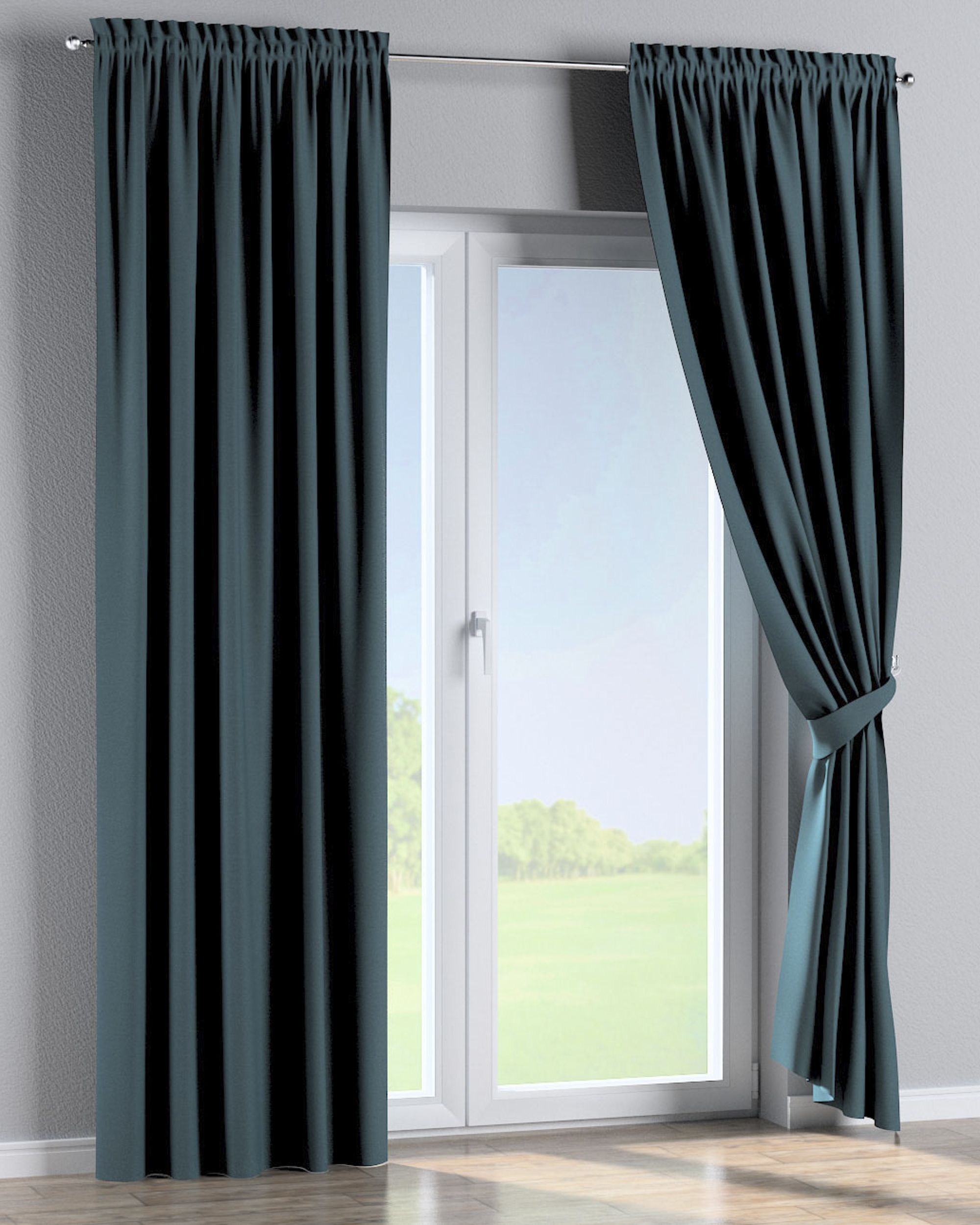 Rideau à galon fronceur 1 pièce couleur bleu tissu tresse, black-out (hover)
