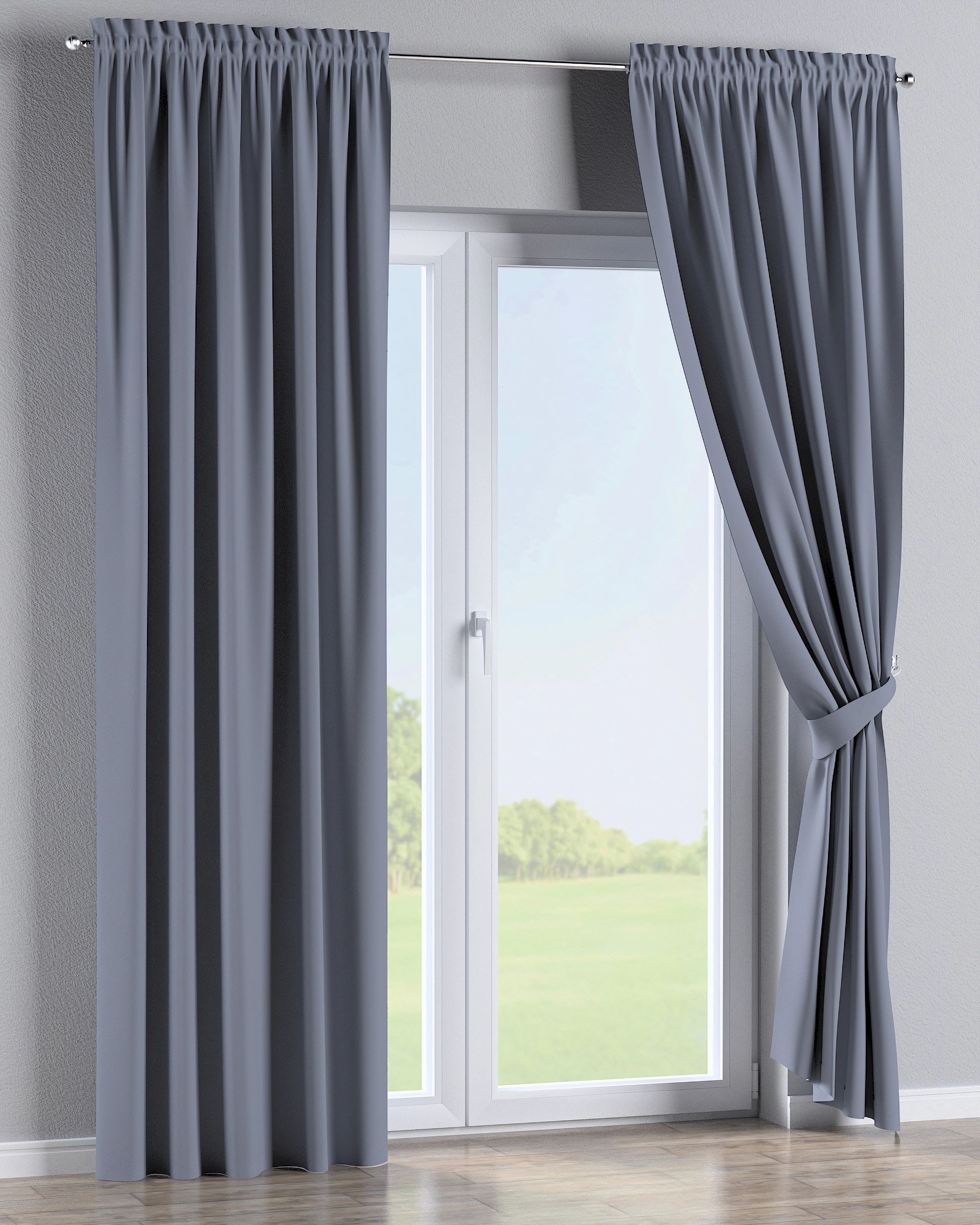 Rideau à galon fronceur 1 pièce couleur gris tissu black-out (hover)