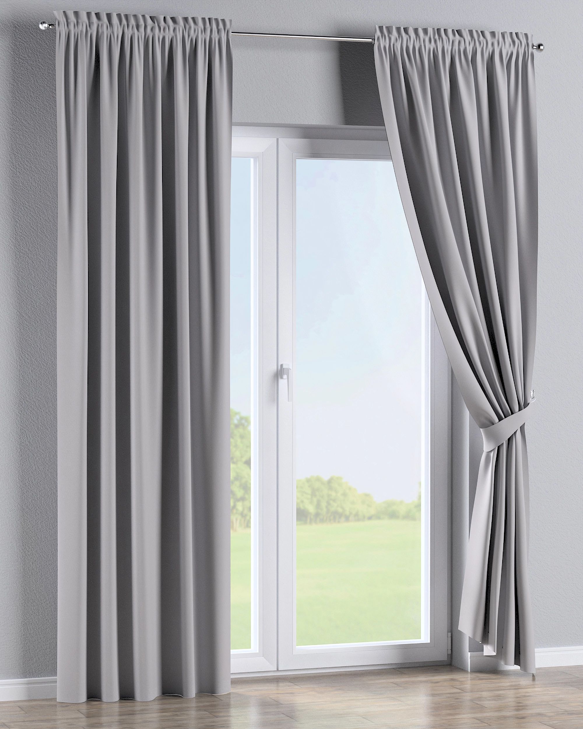 Rideau à galon fronceur 1 pièce couleur gris tissu black-out (hover)
