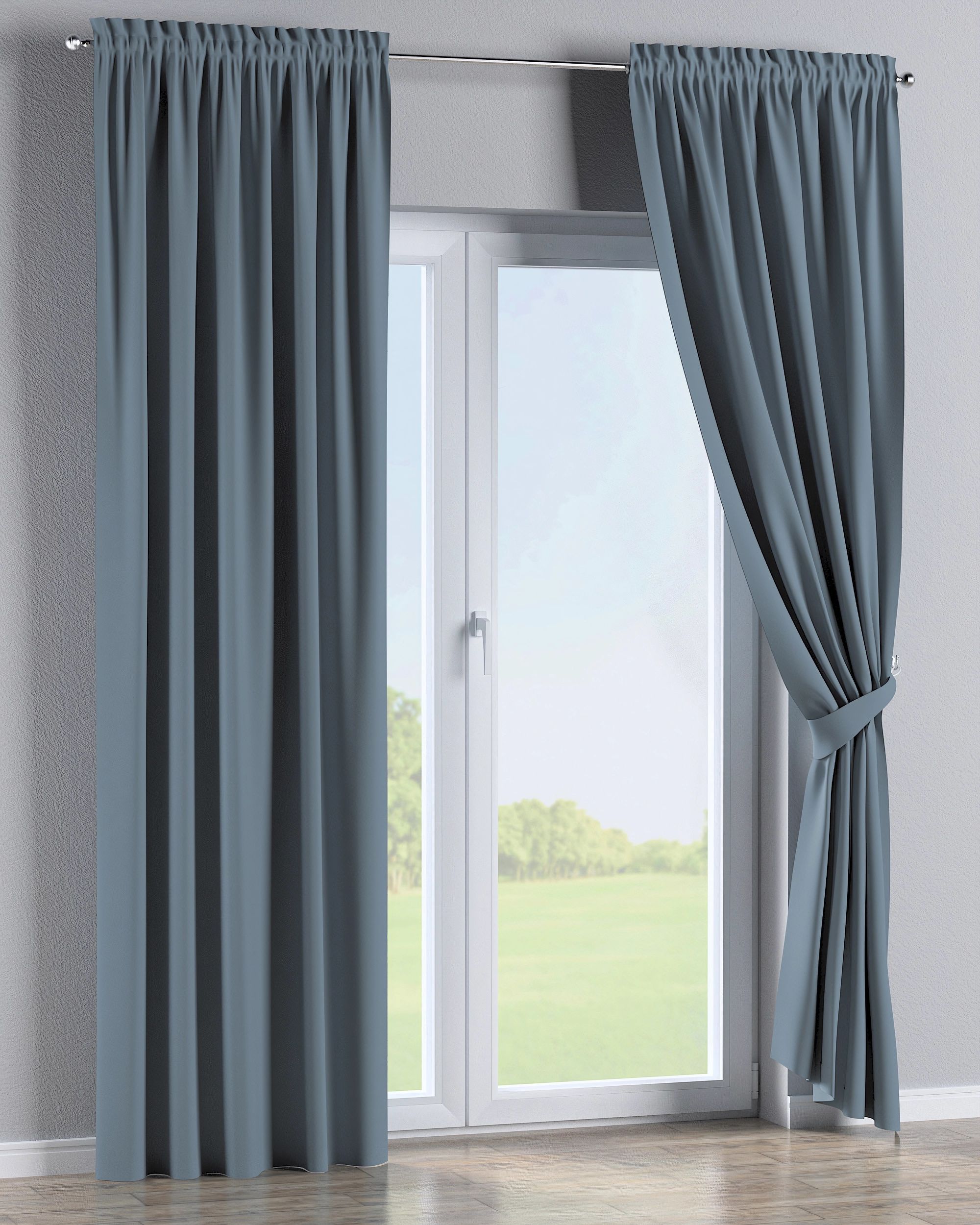 Rideau à galon fronceur 1 pièce couleur bleu tissu black-out (hover)