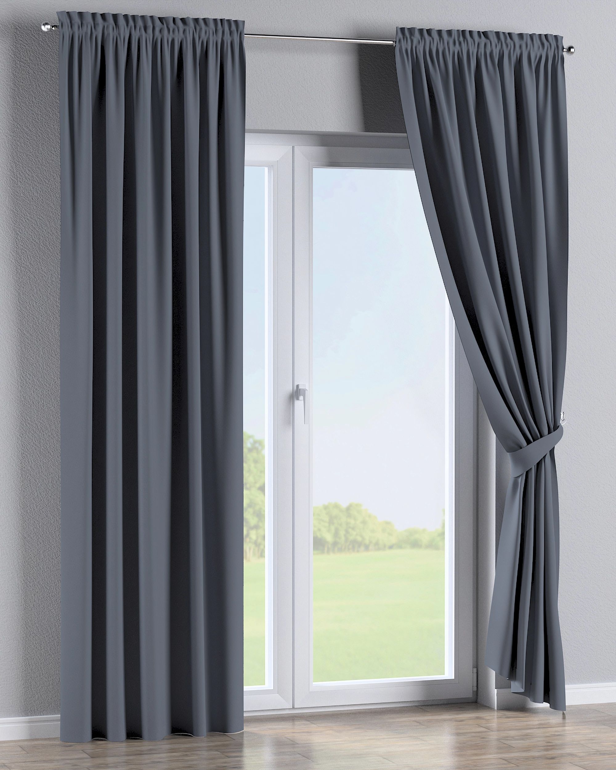 Rideau à galon fronceur 1 pièce couleur gris tissu black-out (hover)