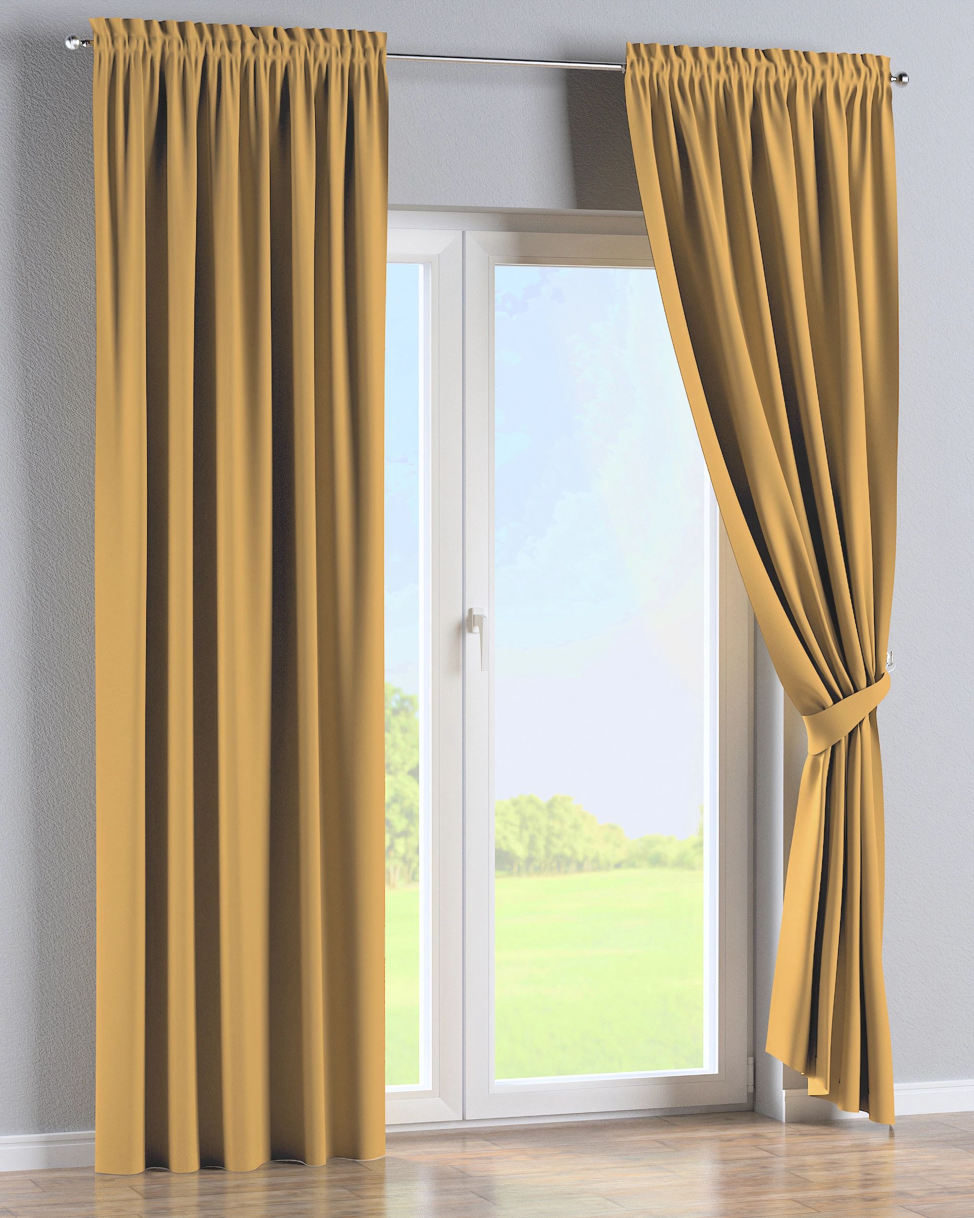 Rideau à galon fronceur 1 pièce couleur jaune tissu black-out (hover)
