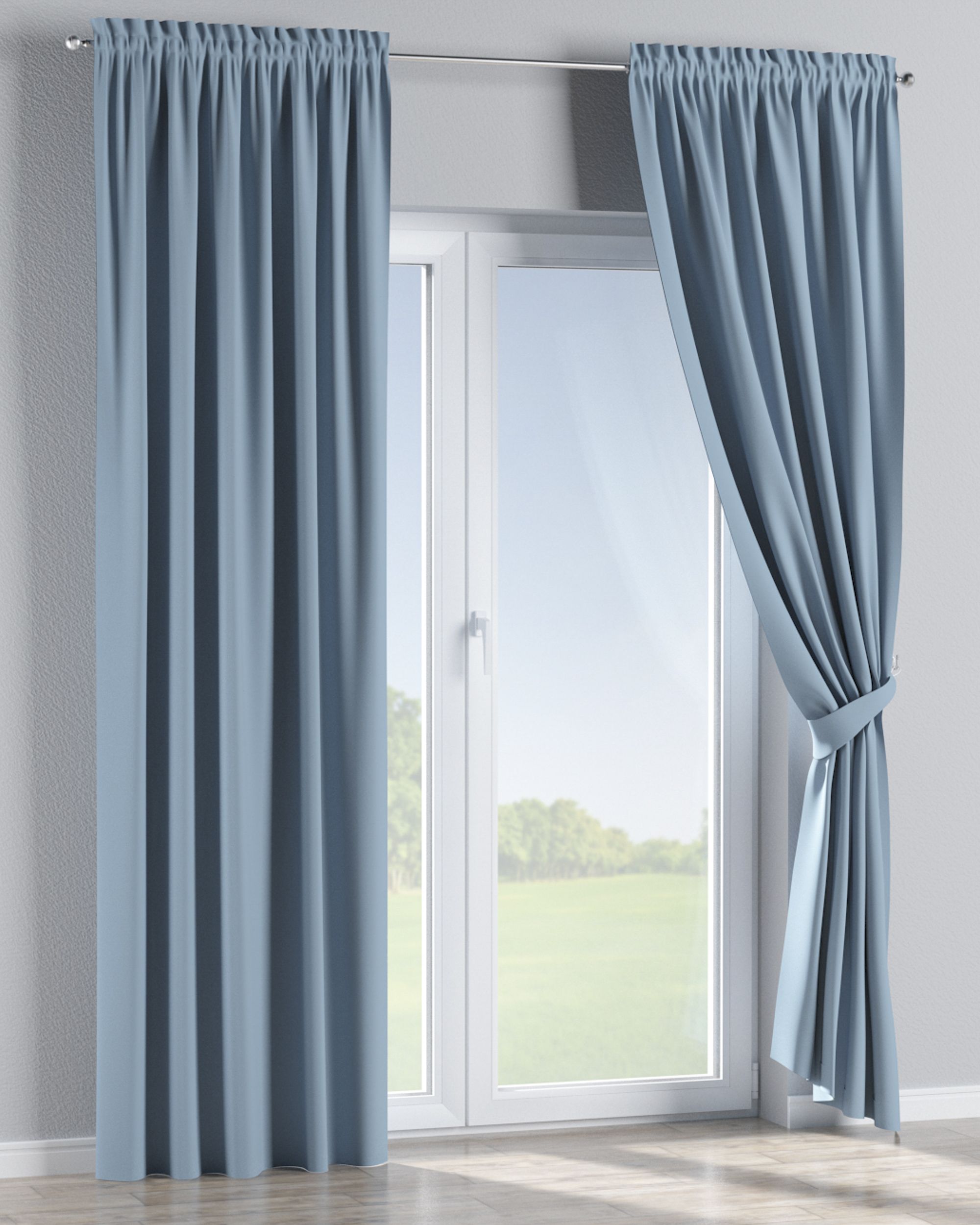Rideau à galon fronceur 1 pièce couleur bleu tissu black-out (hover)