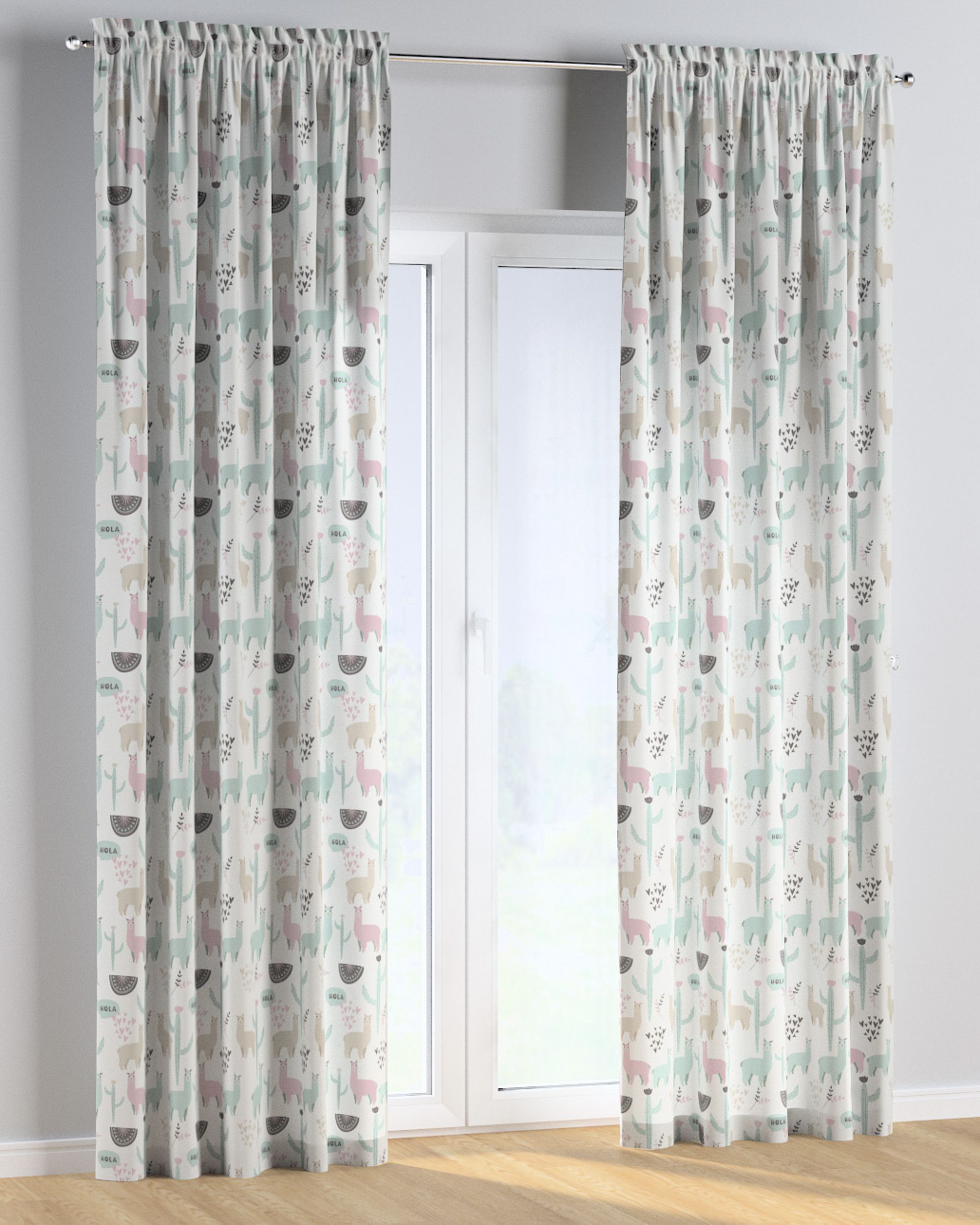 Rideau à galon fronceur 1 pièce couleur vert tissu à motifs