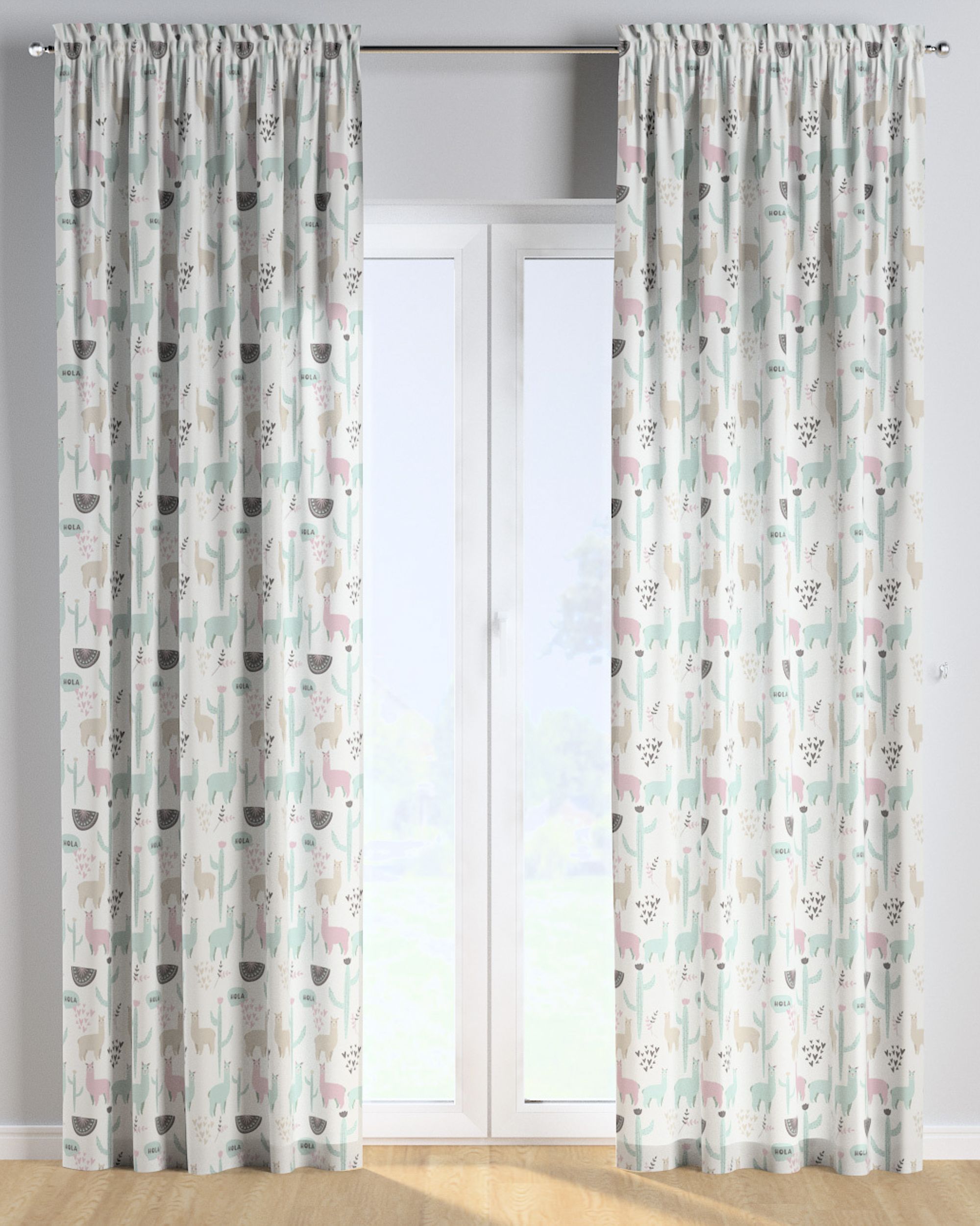 Rideau à galon fronceur 1 pièce couleur vert tissu à motifs (hover)