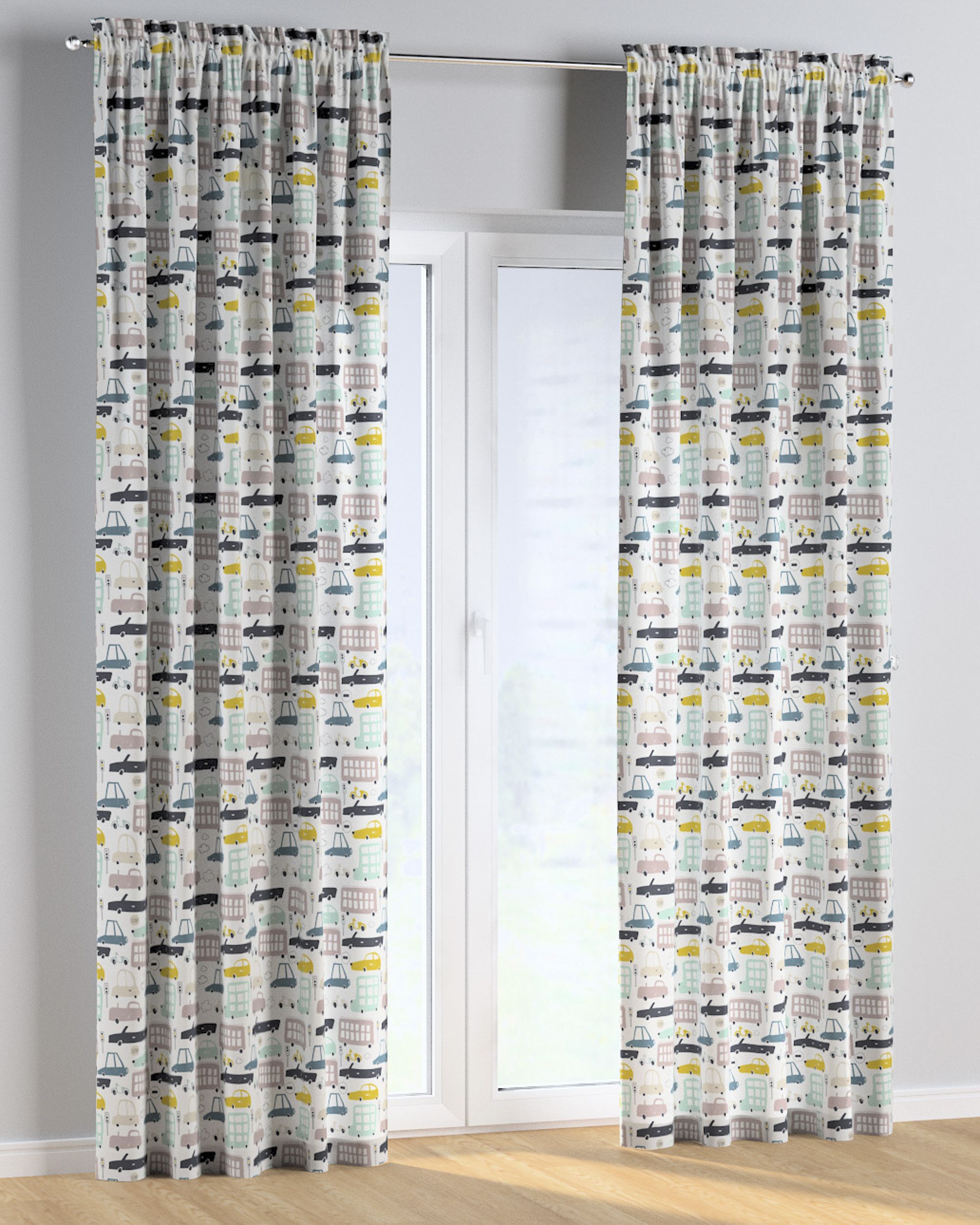 Rideau à galon fronceur 1 pièce couleur beige tissu à motifs