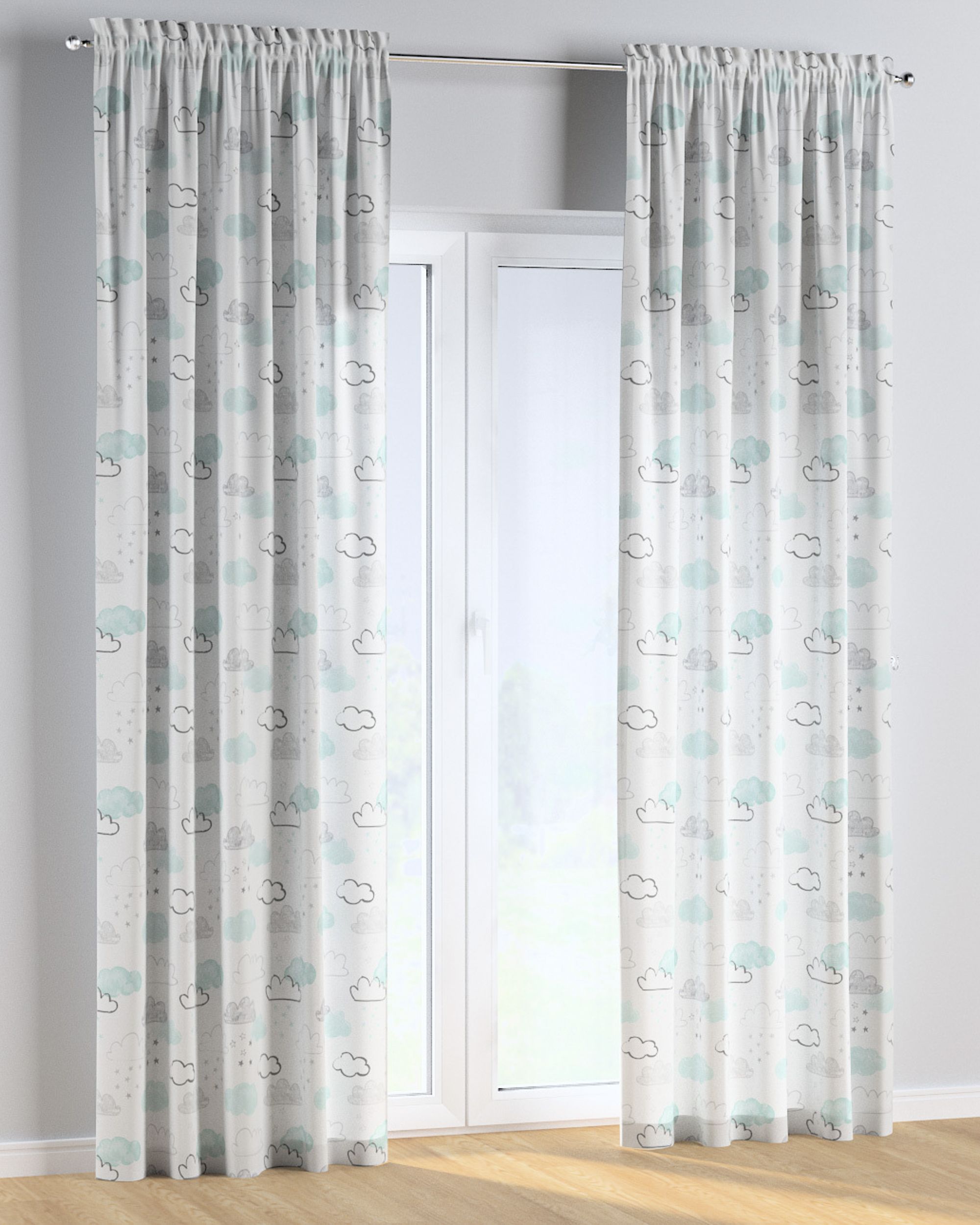 Rideau à galon fronceur 1 pièce couleur blanc tissu à motifs