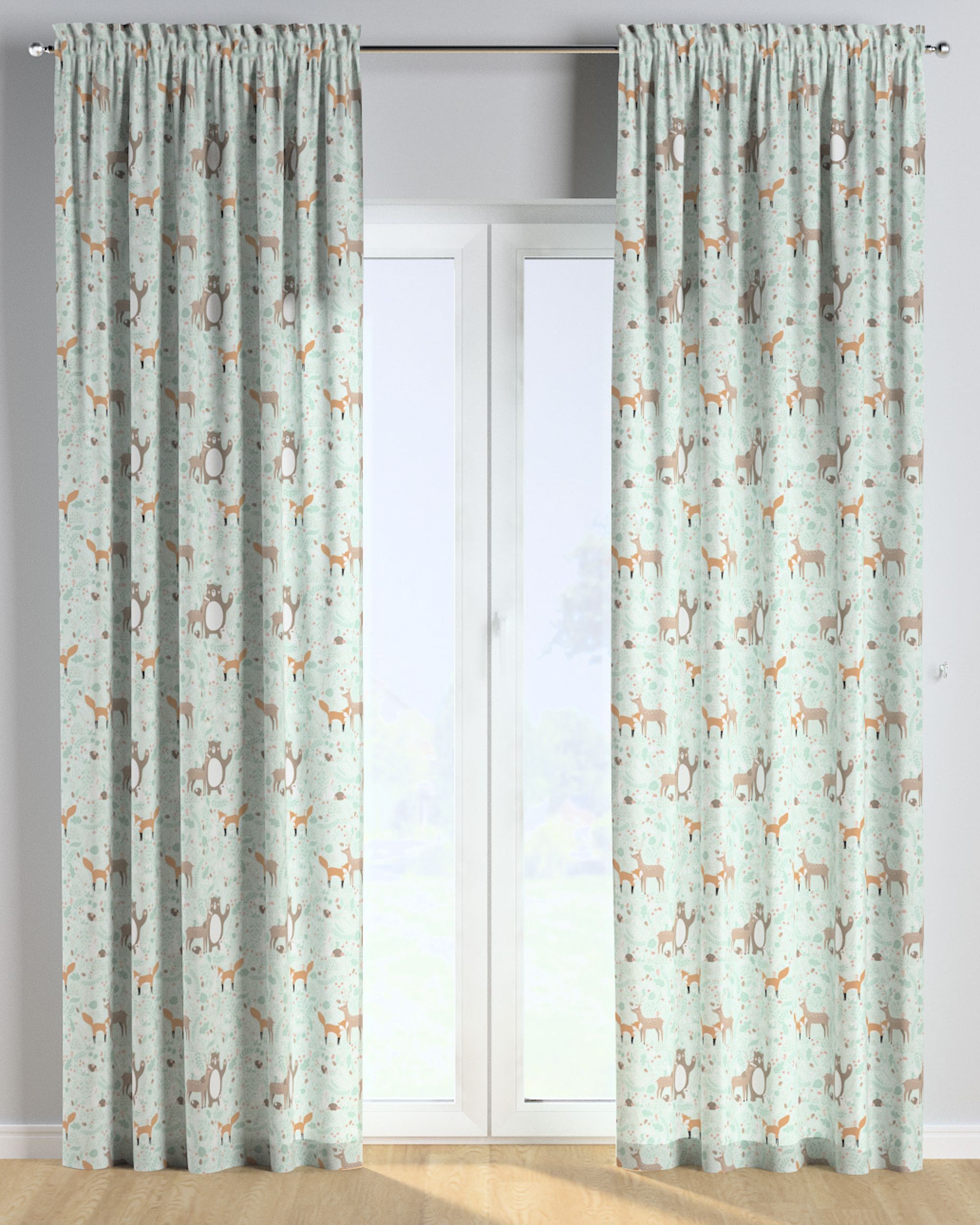 Rideau à galon fronceur 1 pièce couleur vert tissu à motifs (hover)