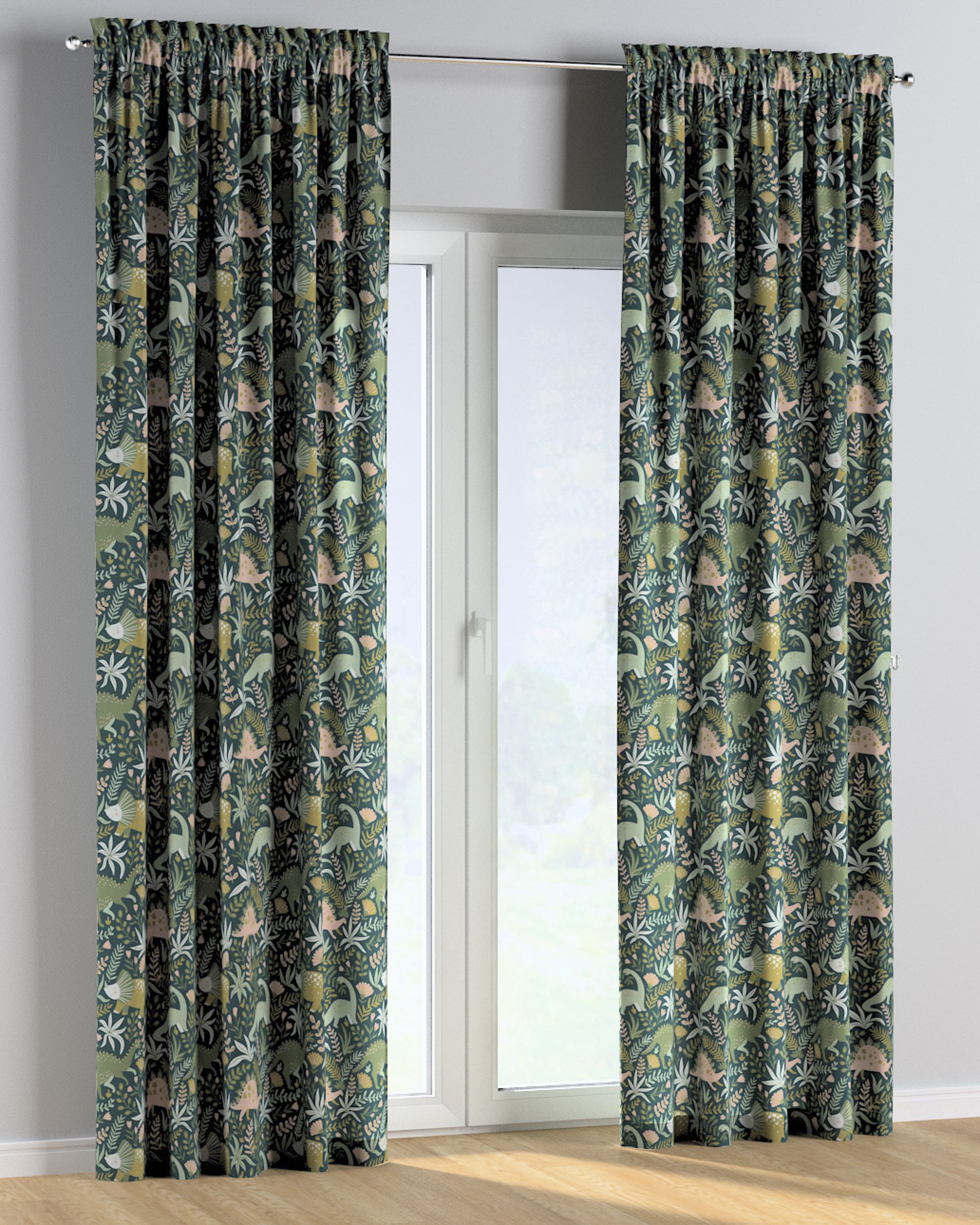 Rideau à galon fronceur 1 pièce couleur vert tissu à motifs