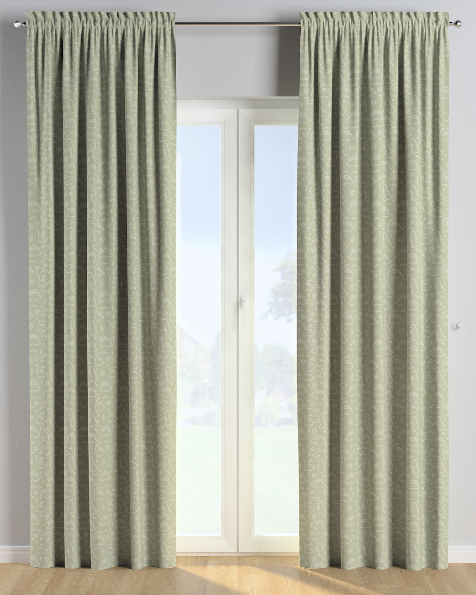 Rideau à galon fronceur 1 pièce couleur vert tissu à motifs