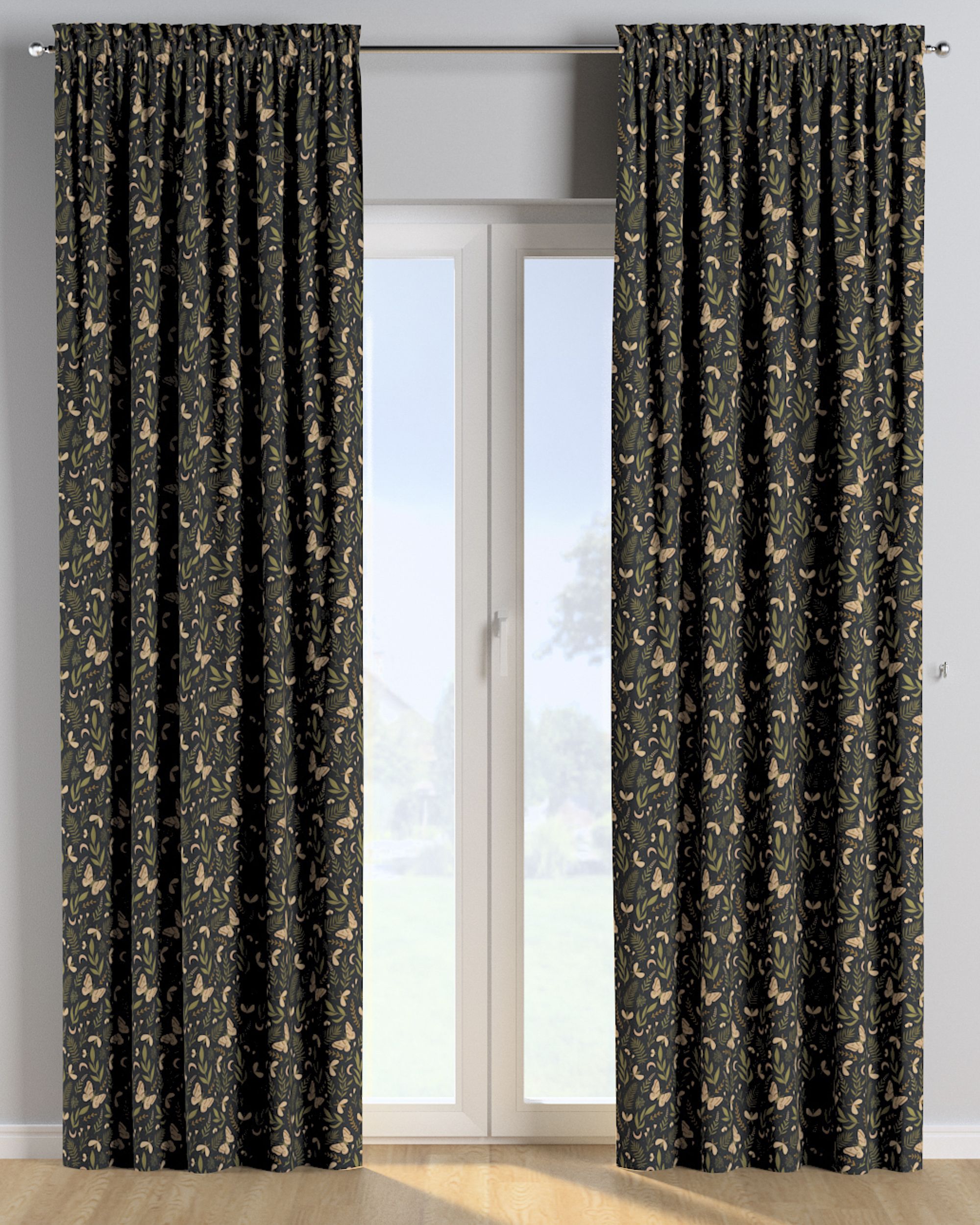 Rideau à galon fronceur 1 pièce couleur noir tissu à motifs