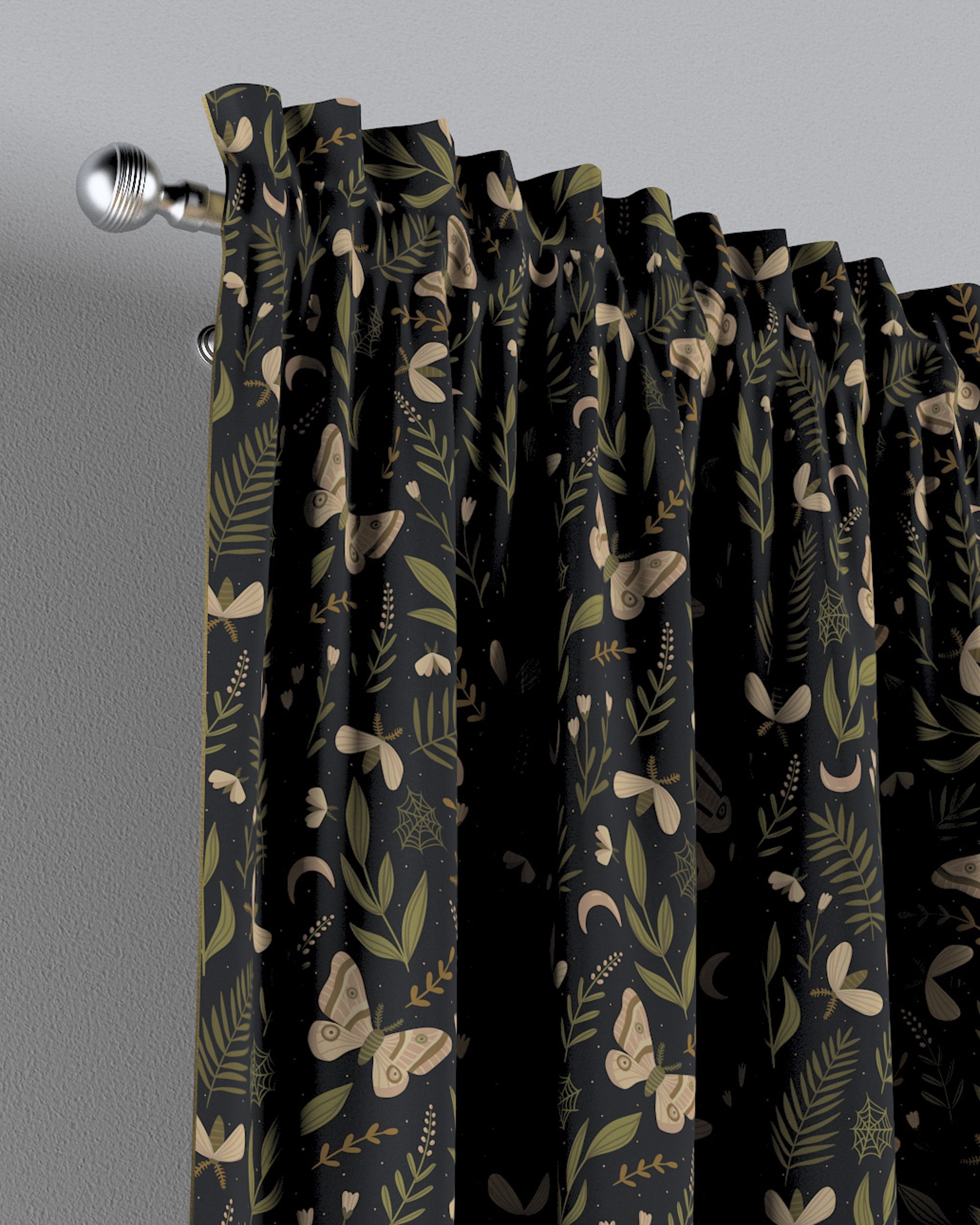 Rideau à galon fronceur 1 pièce couleur noir tissu à motifs (hover)