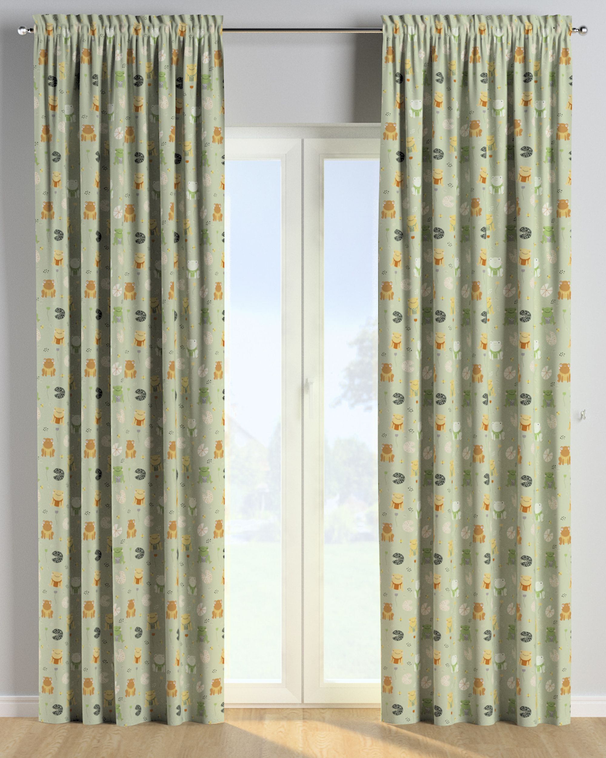 Rideau à galon fronceur 1 pièce couleur vert tissu à motifs