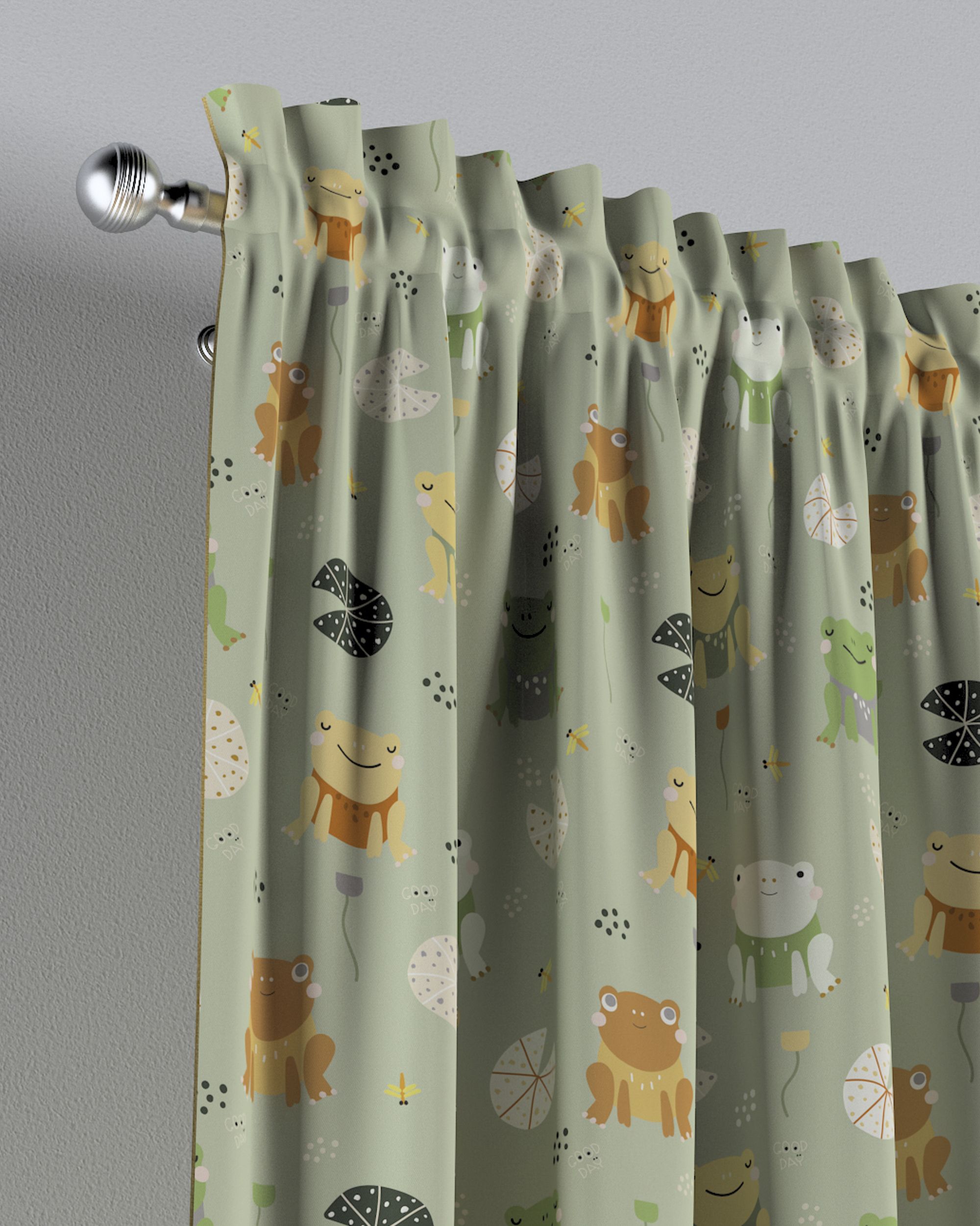 Rideau à galon fronceur 1 pièce couleur vert tissu à motifs (hover)