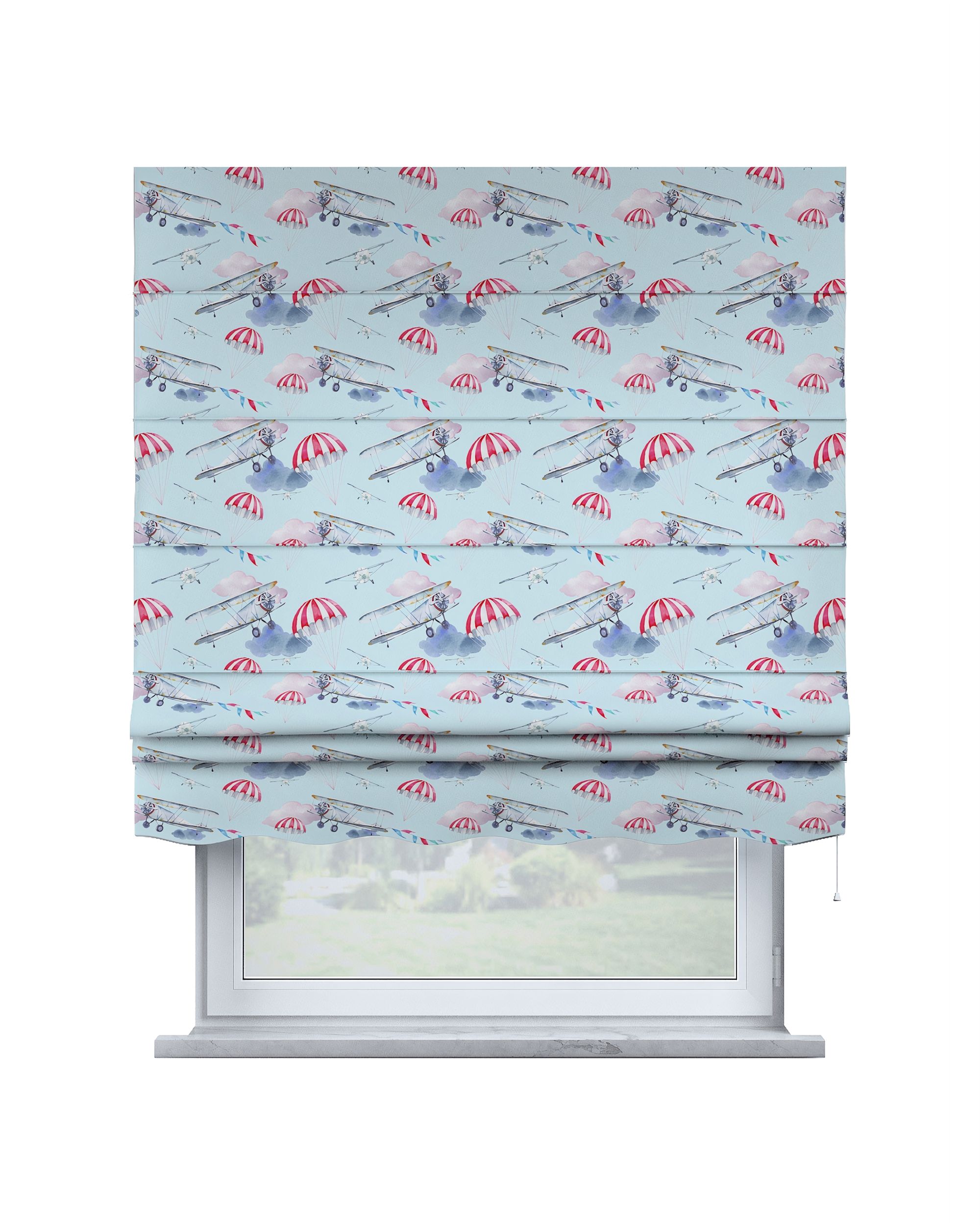 Store bateau Mela couleur bleu tissu à motifs