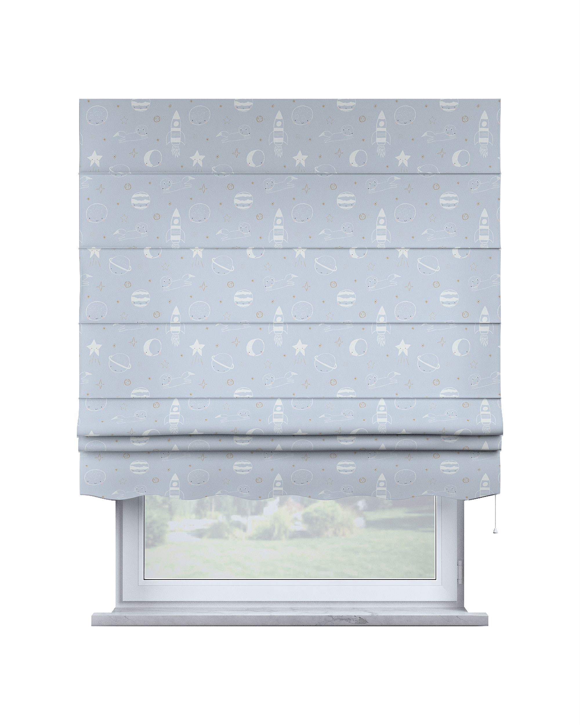 Store bateau Mela couleur bleu tissu à motifs