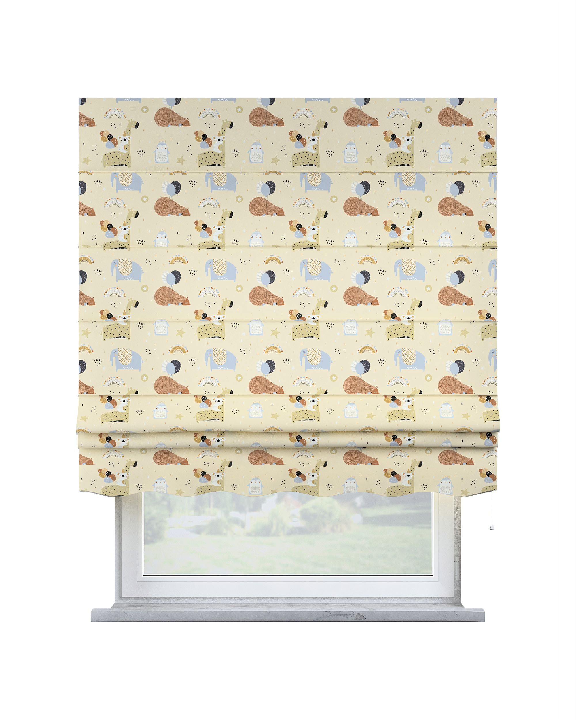 Store bateau Mela couleur beige tissu à motifs