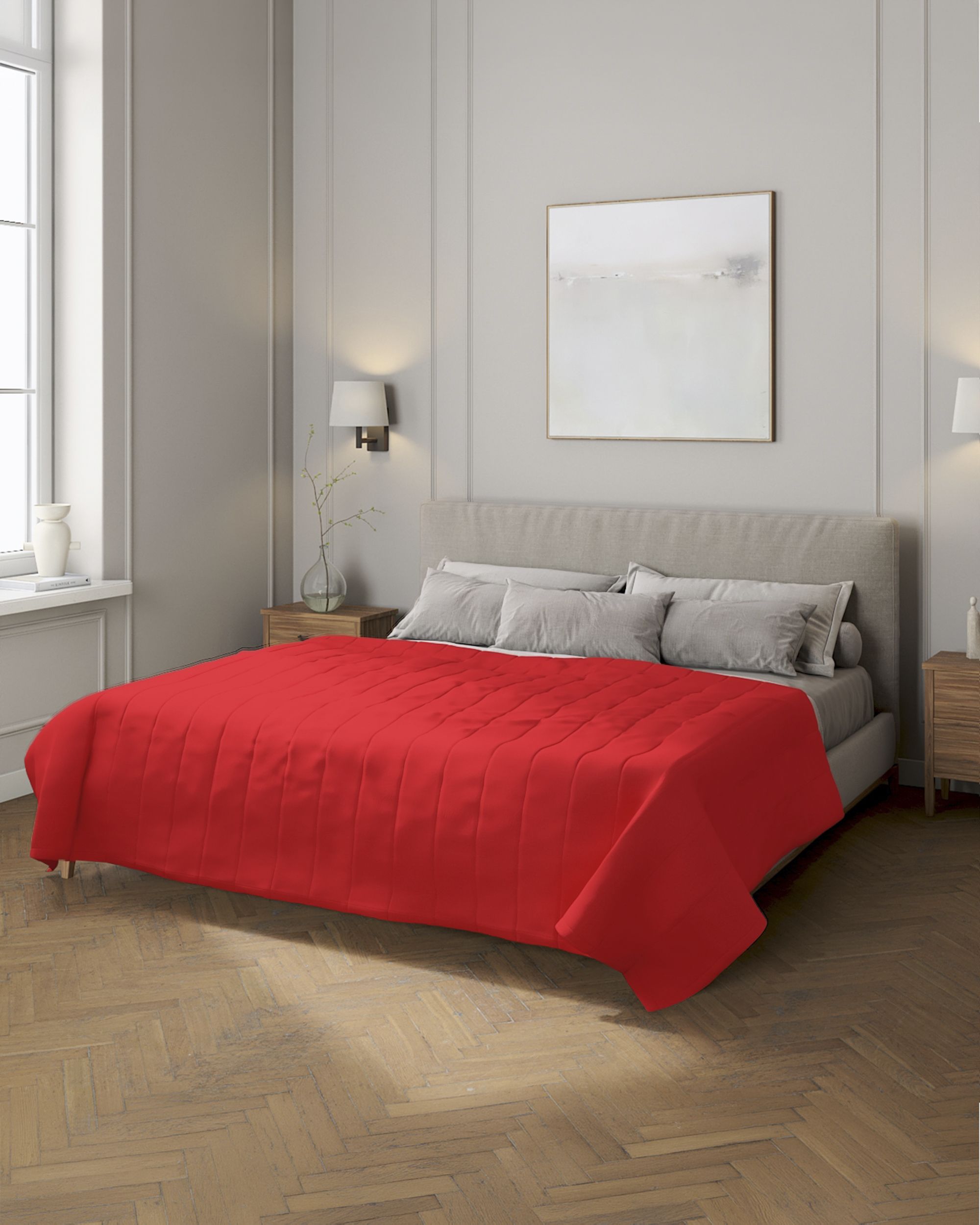 Couverture molletonnée à rayures couleur rouge