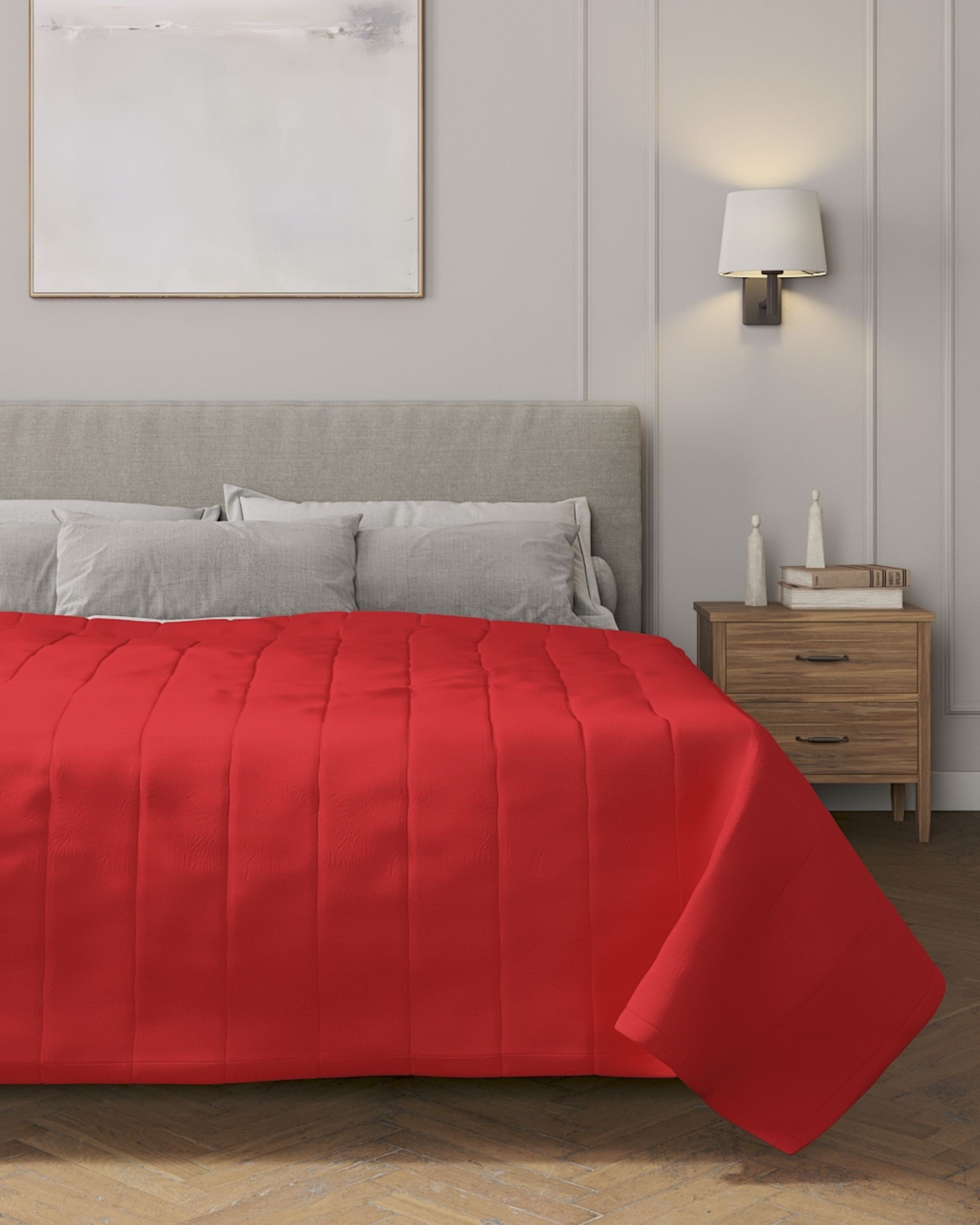 Couverture molletonnée à rayures couleur rouge (hover)