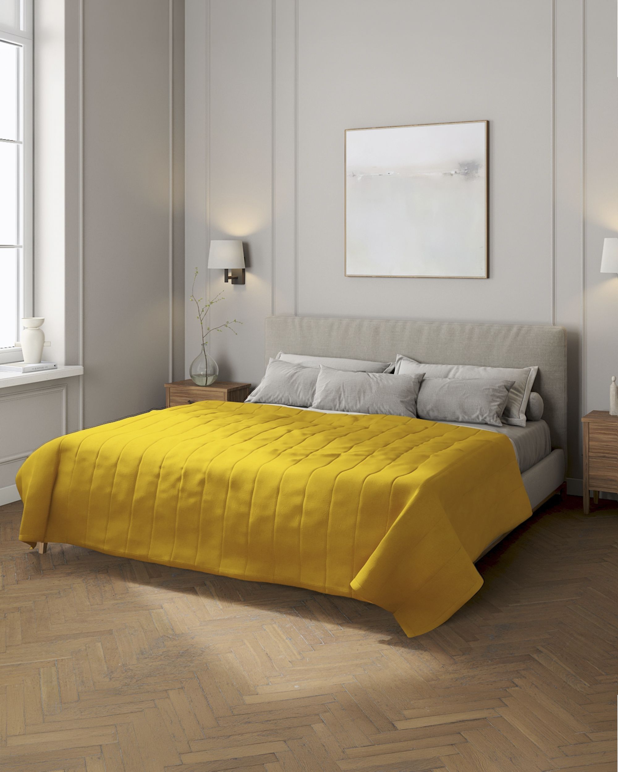 Couverture molletonnée à rayures couleur jaune tissu tresse