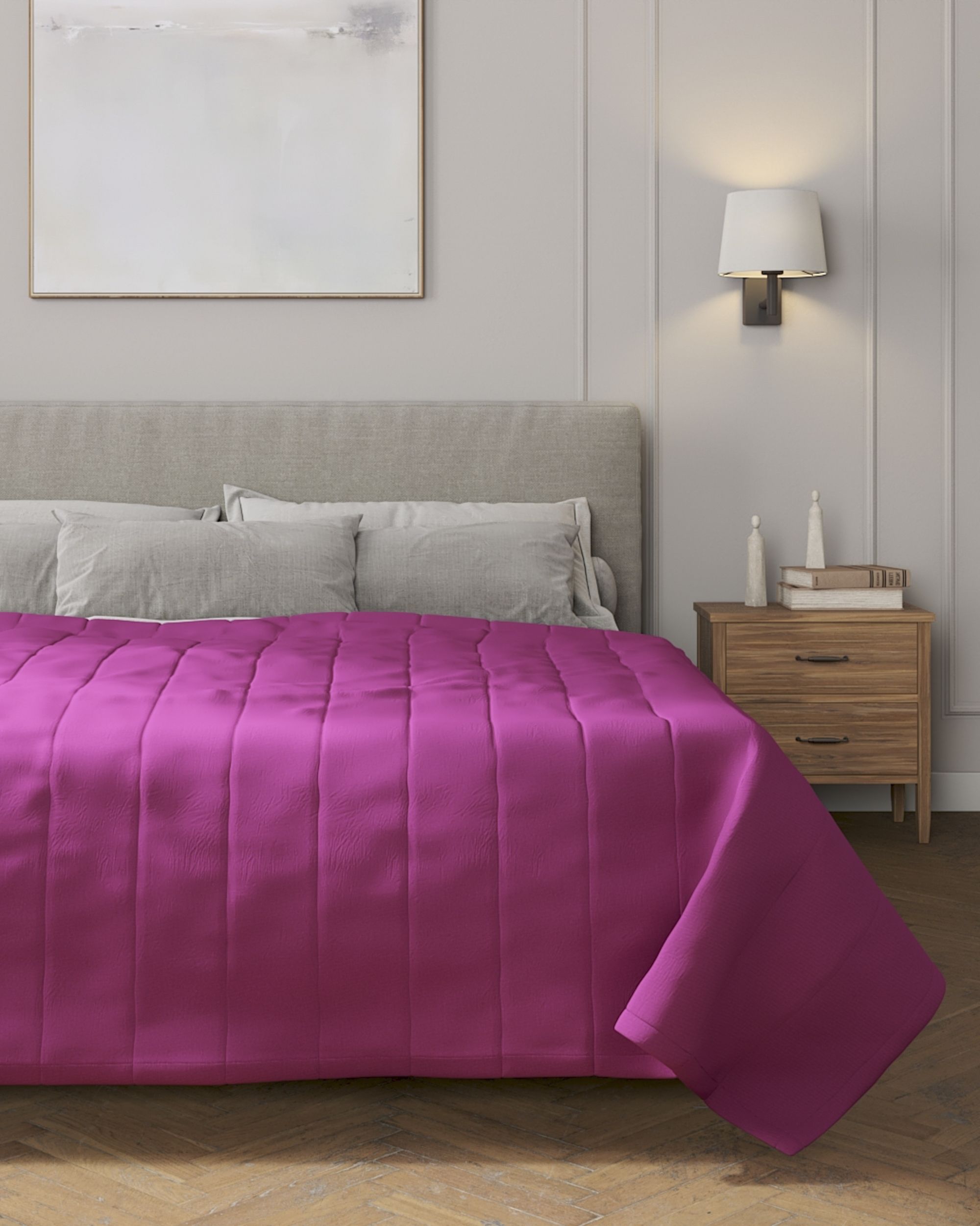 Couverture molletonnée à rayures couleur rose tissu tresse (hover)