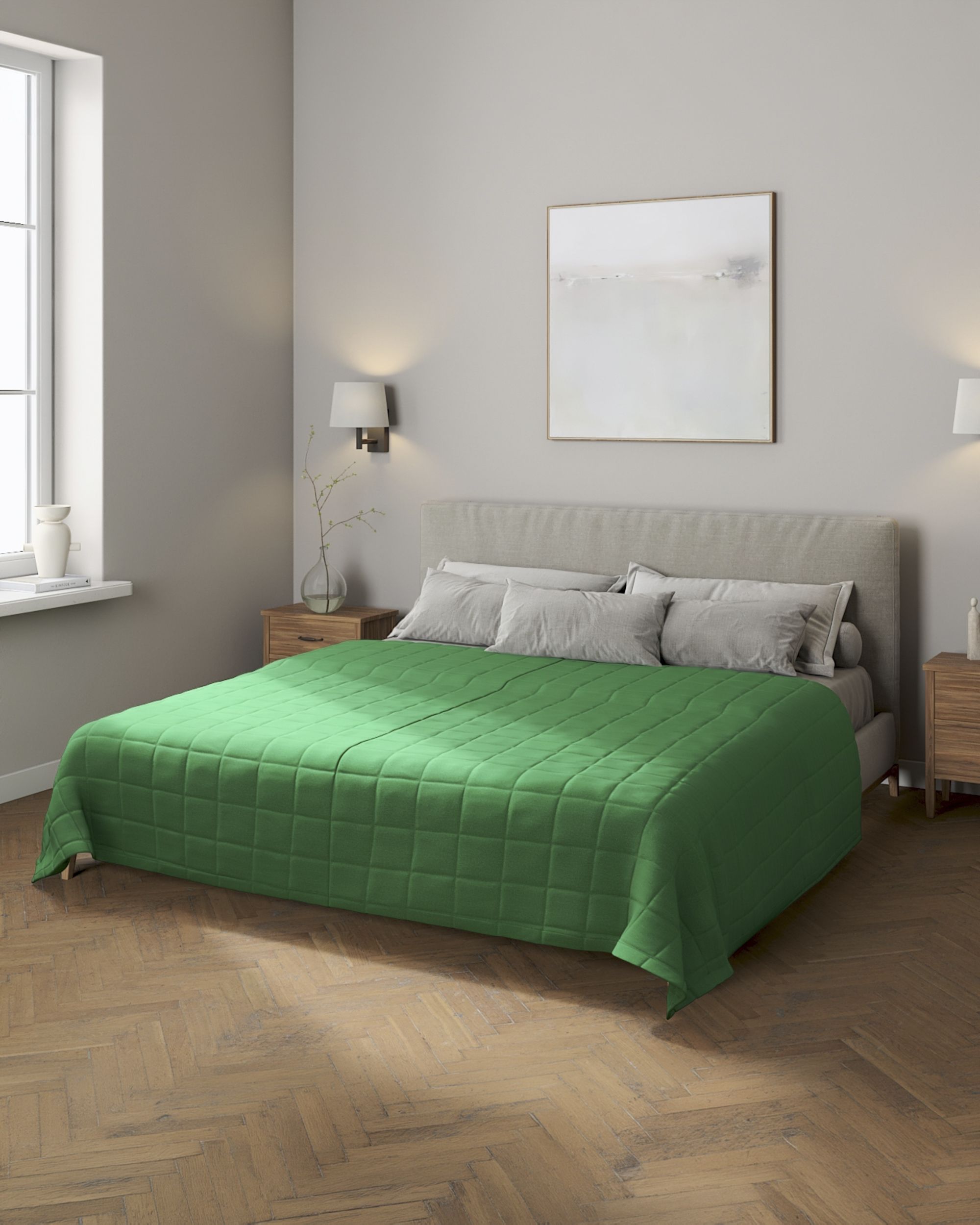 Couverture molletonnée à carreaux couleur vert