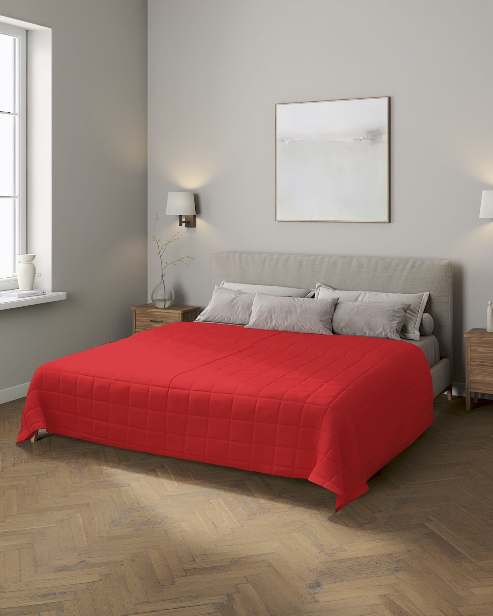 Couverture molletonnée à carreaux couleur rouge