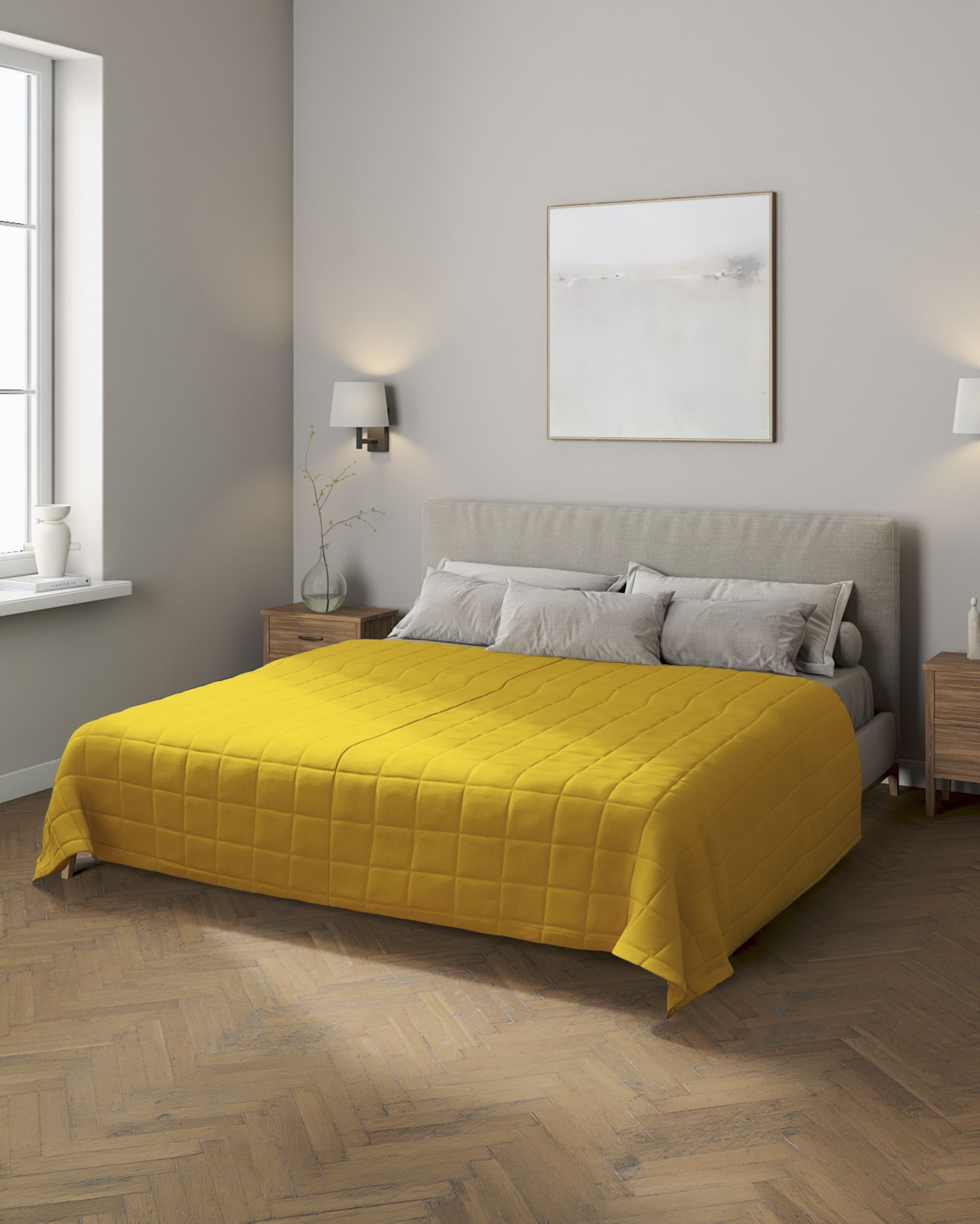Couverture molletonnée à carreaux couleur jaune tissu tresse
