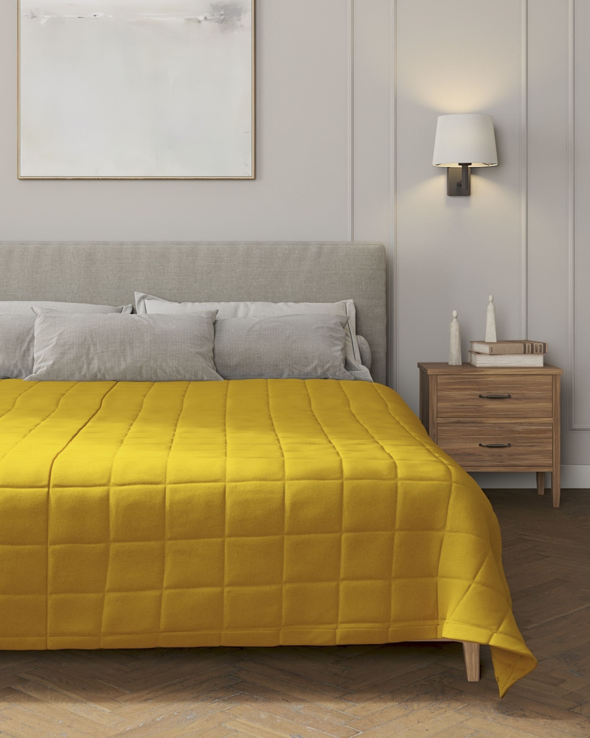 Couverture molletonnée à carreaux couleur jaune tissu tresse (hover)