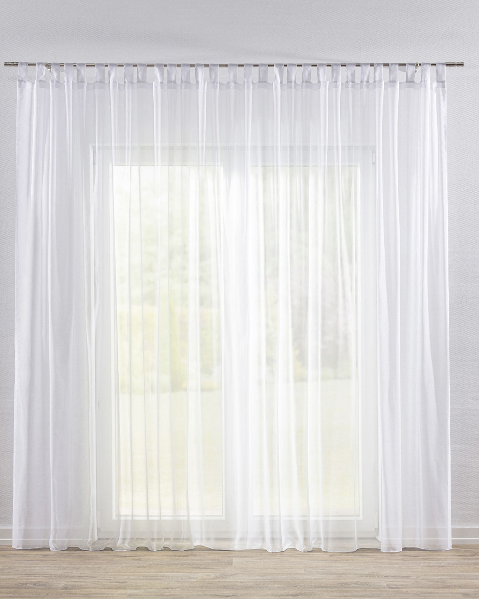 Rideaux en voile à pattes couleur blanc tissu semi-transparent, tresse